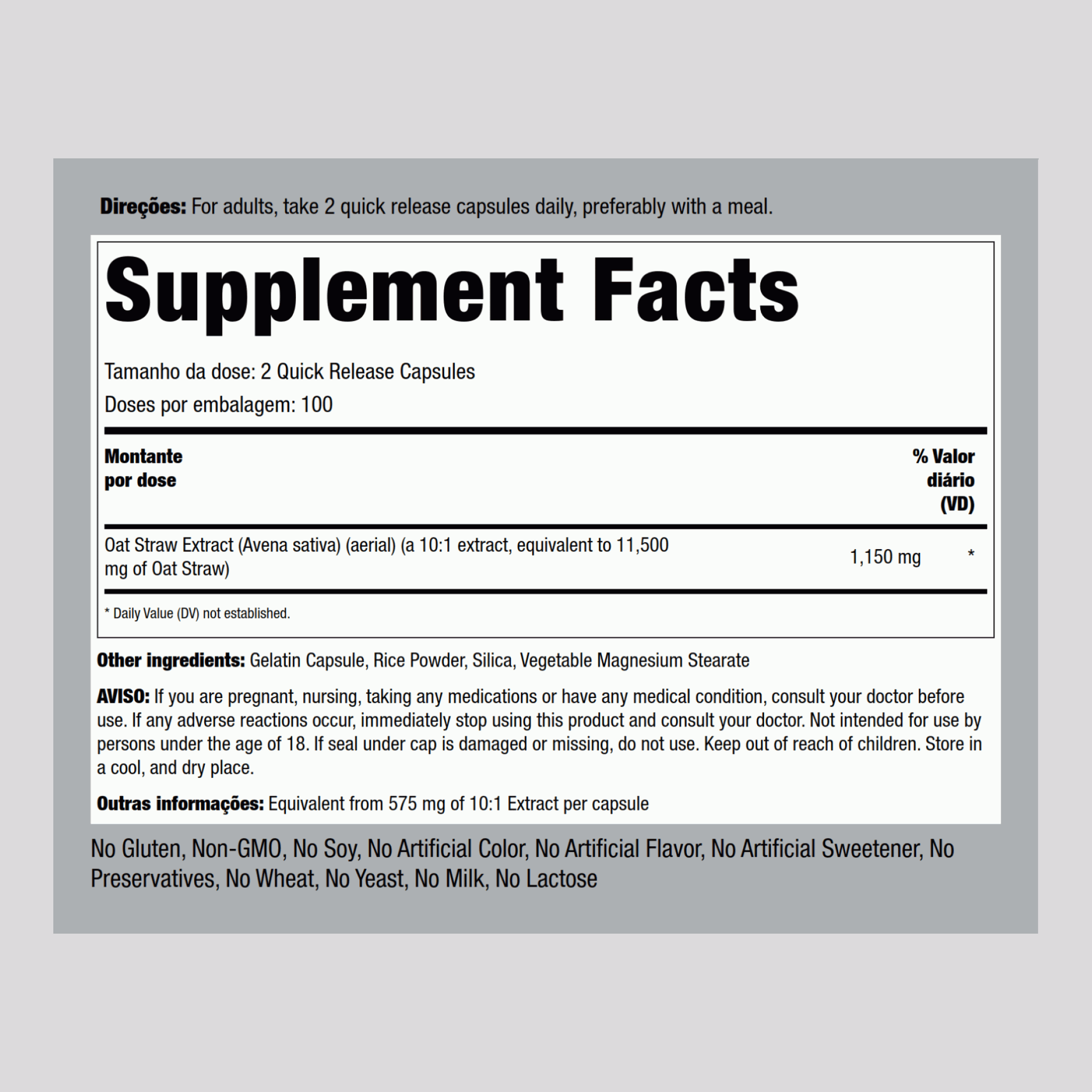 Avena Sativa pour Homme - Endurance Super Puissant,  1150 mg (par portion) 200 Gélules à libération rapide 2 Bouteilles