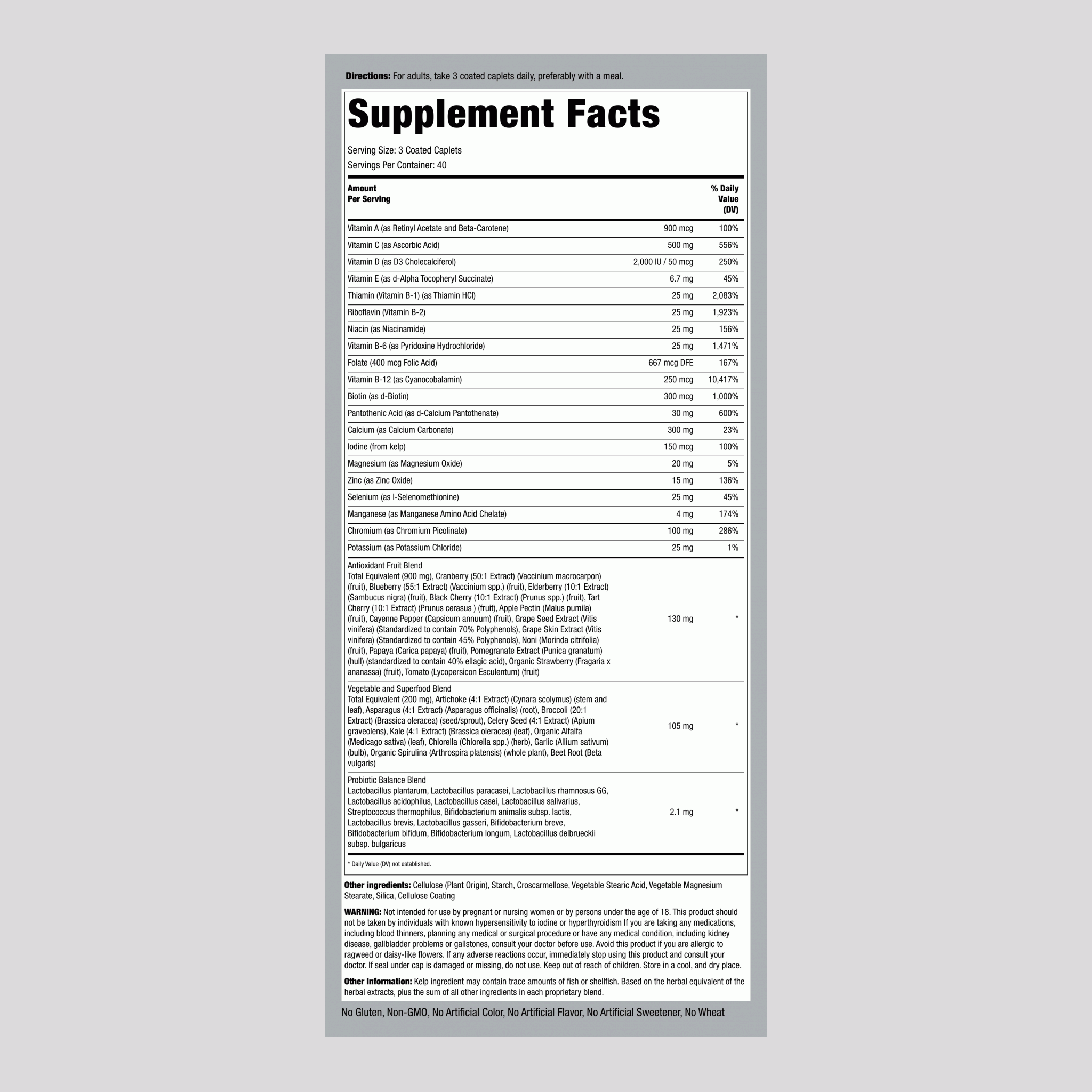 Max Whole Greens/Fruits & Vegetables with Probiotics, 120 Coated Caplets