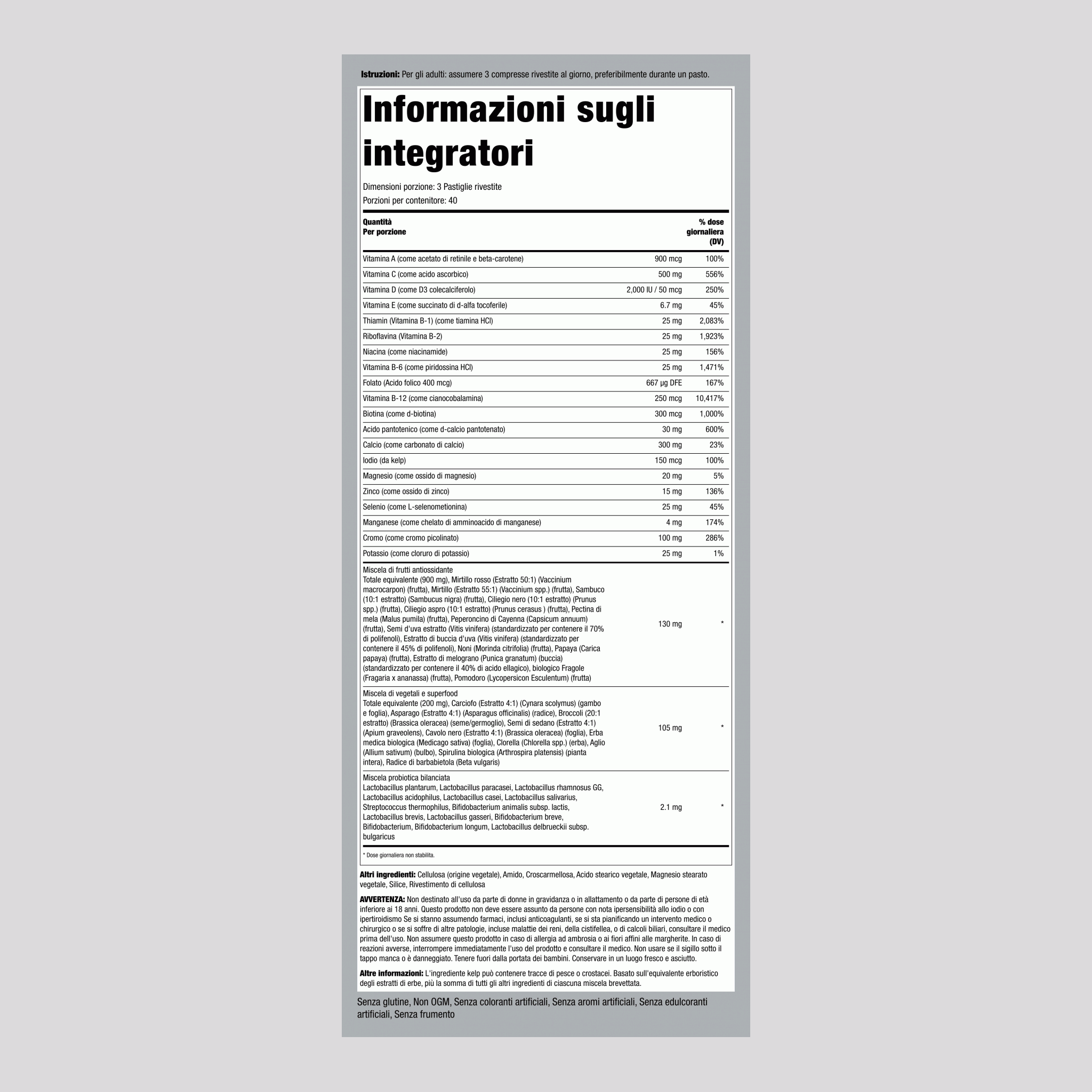 Max Multi Tutto Verdure/Frutta e Verdure con Probiotici, 120 Compresse Rivestite