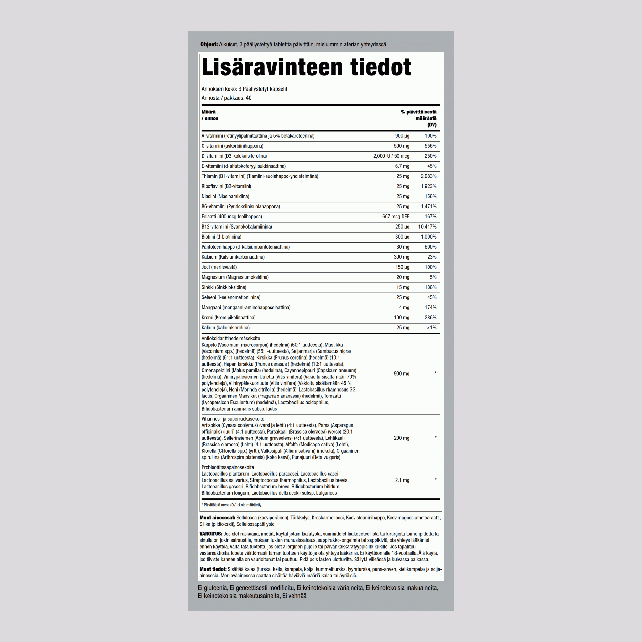 Max Whole Greens/Whole Foods raudaton monivalmiste 120 Päällystetyt kapselit       