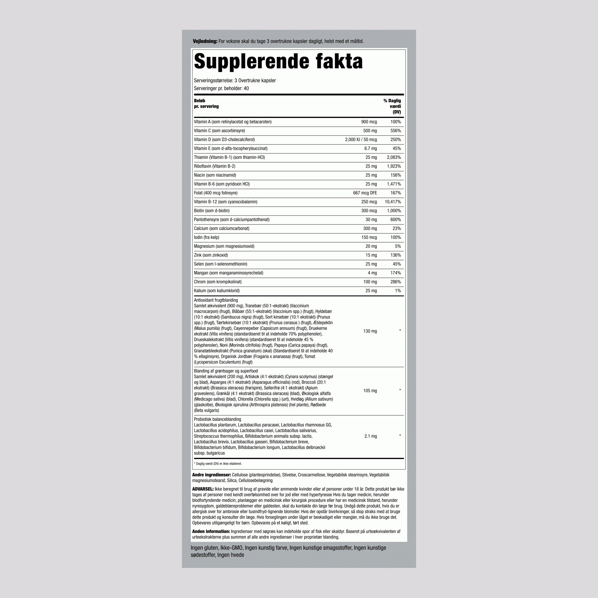 Max Multi Hele Grøntsager/Frugt og Grøntsager med Probiotika, 120 Overtrukne Tabletter, 2 Flasker