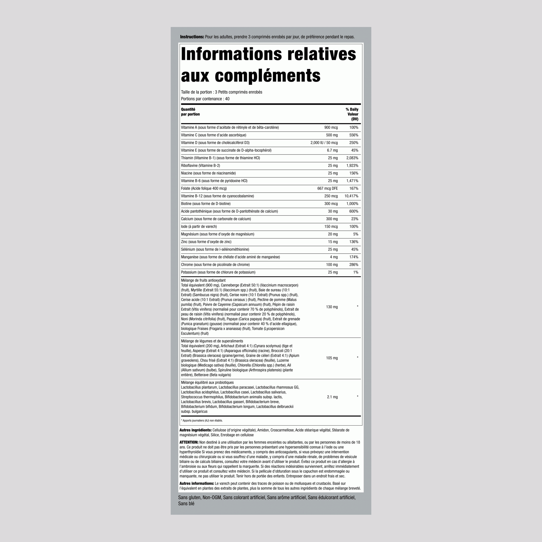 Max Multi Légumes/Fruits & Légumes avec Probiotiques, 120 Comprimés Enrobés, 2 Bouteilles