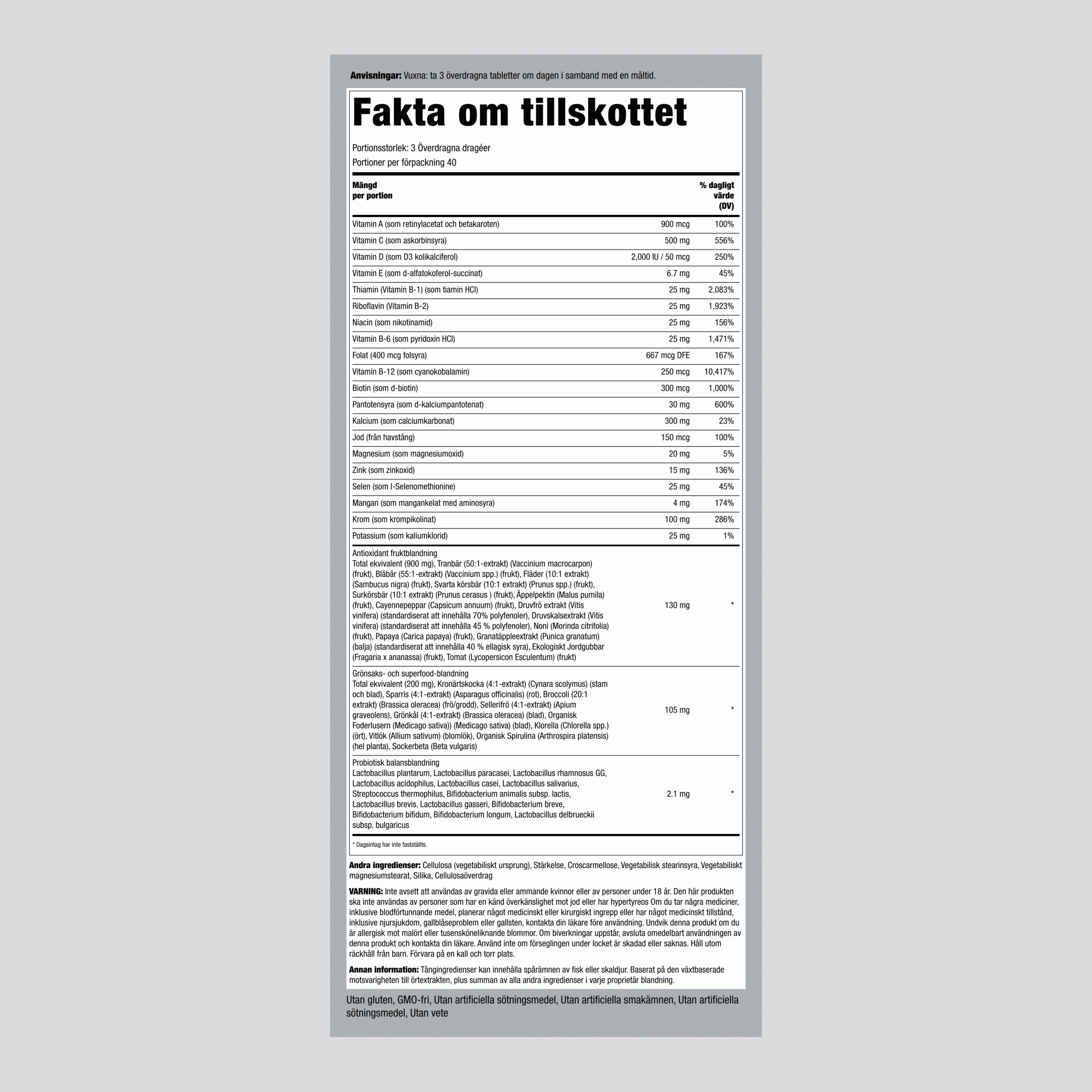 Max Multi Helhetsgrönsaker/frukt & grönsaker med probiotika, 120 belagda kapletter, 2 flaskor