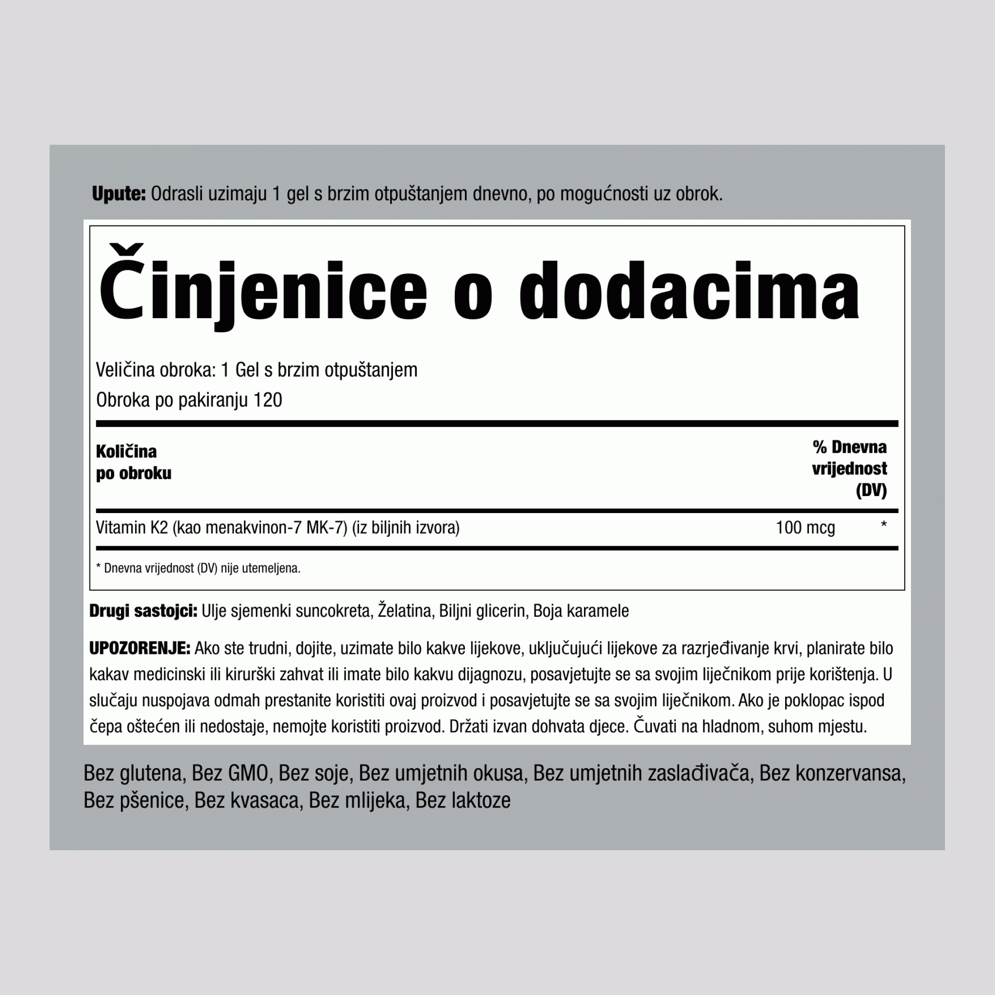 Ultra K-2 s MK-7, 100 mcg, 120 kapsula za brzo oslobađanje