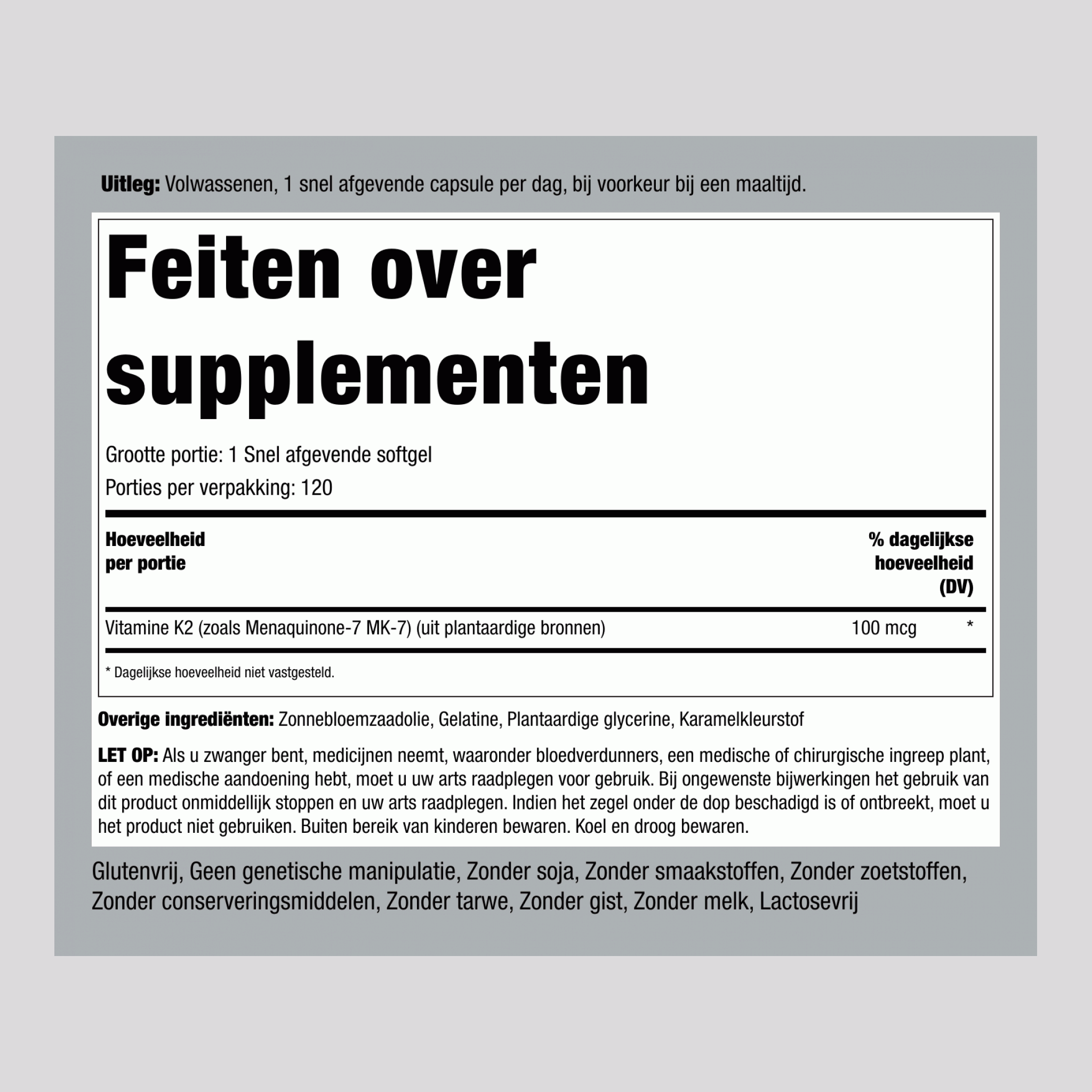 Ultra K-2 met MK-7, 100 mcg, 120 snel afgevende softgels