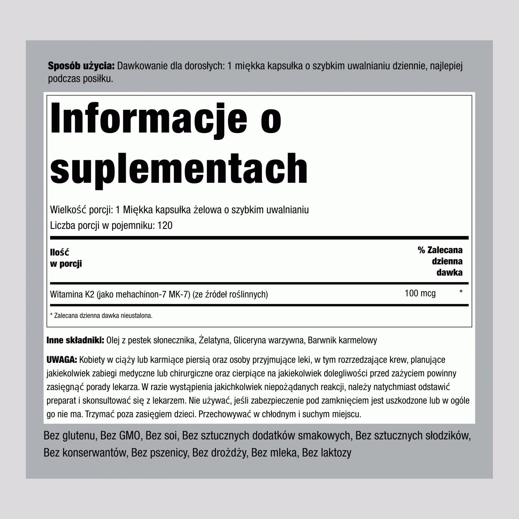 Ultra K-2 z MK-7, 100 mcg, 120 szybko uwalniających się kapsułek miękkich