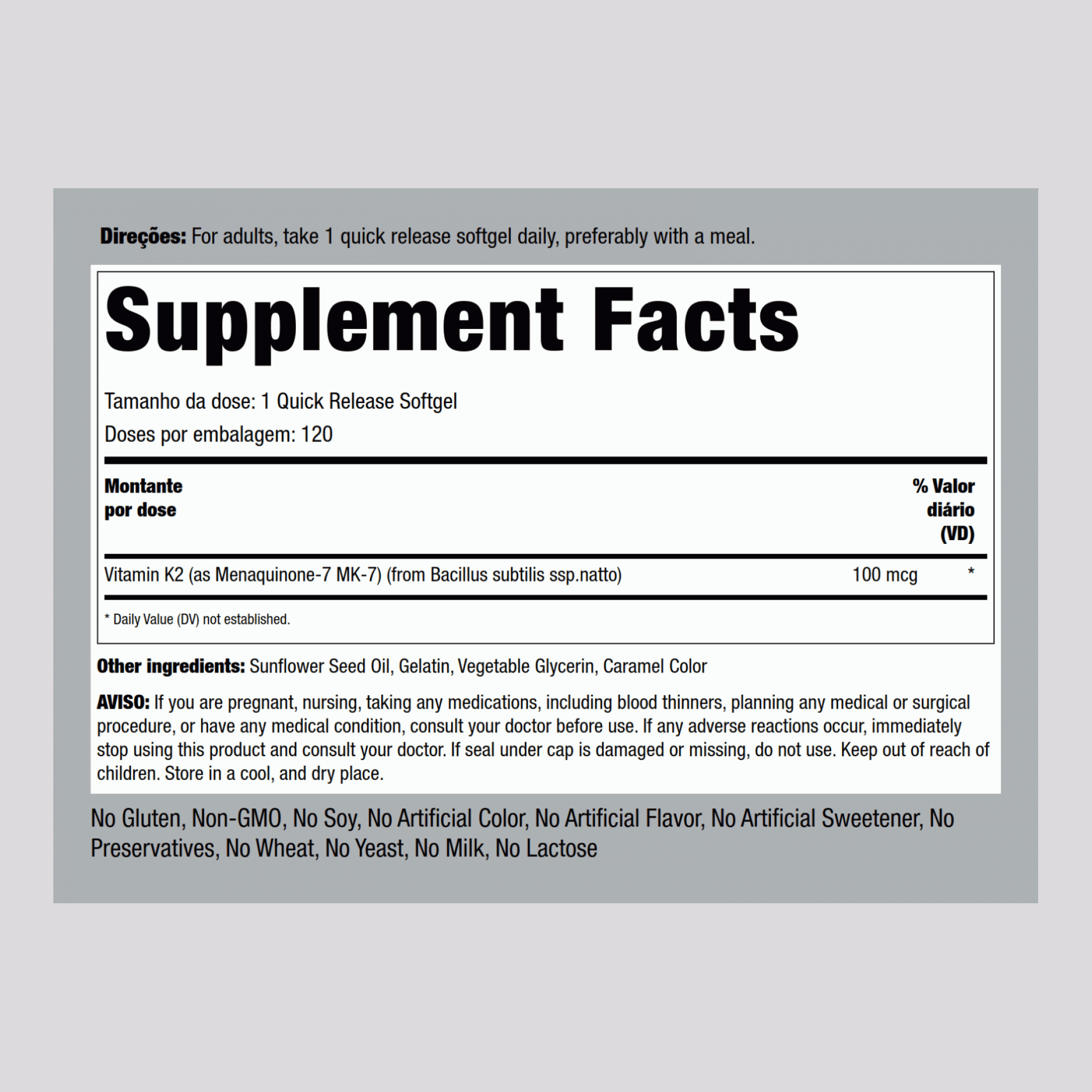 Vitamina k-2 ultra  MK-7 100 mcg 120 Gels de Rápida Absorção     