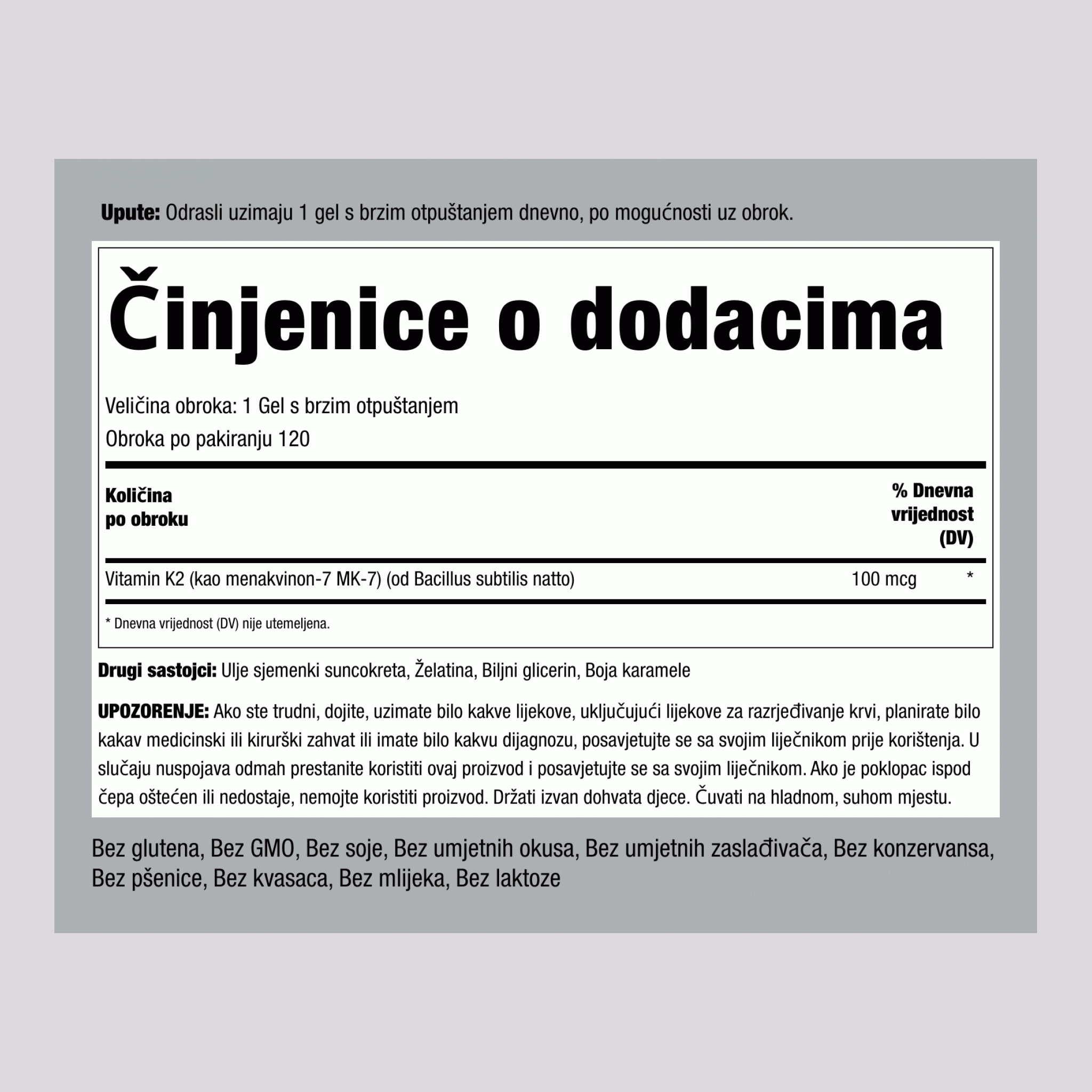 Ultra vitamin K-2  MK-7,  100 mcg 120 Gelovi s brzim otpuštanjem 2 Boce