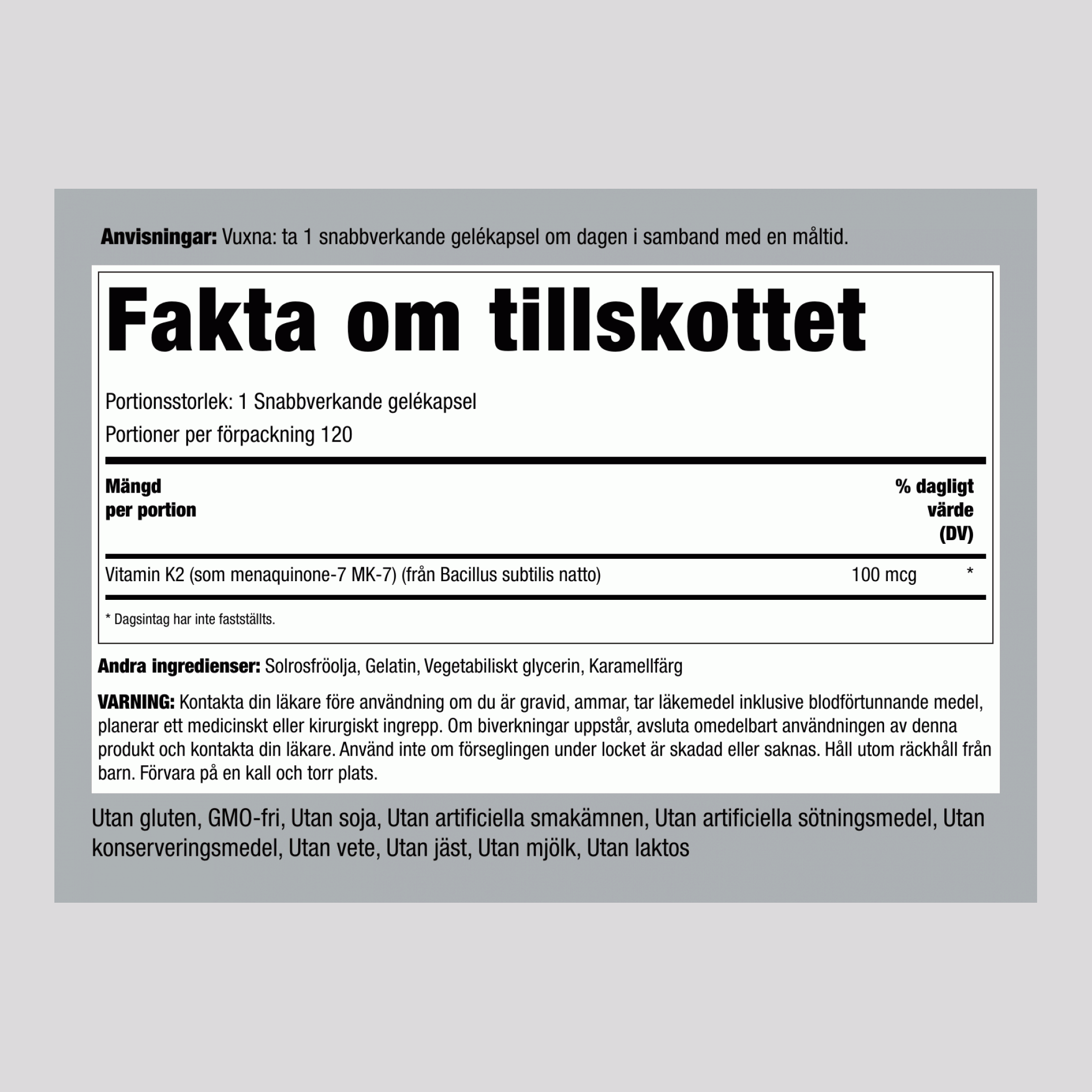 Ultra vitamin K-2  MK-7,  100 µg 120 Kapsule iz mehkega gela s hitrim sproščanjem 2 Steklenice