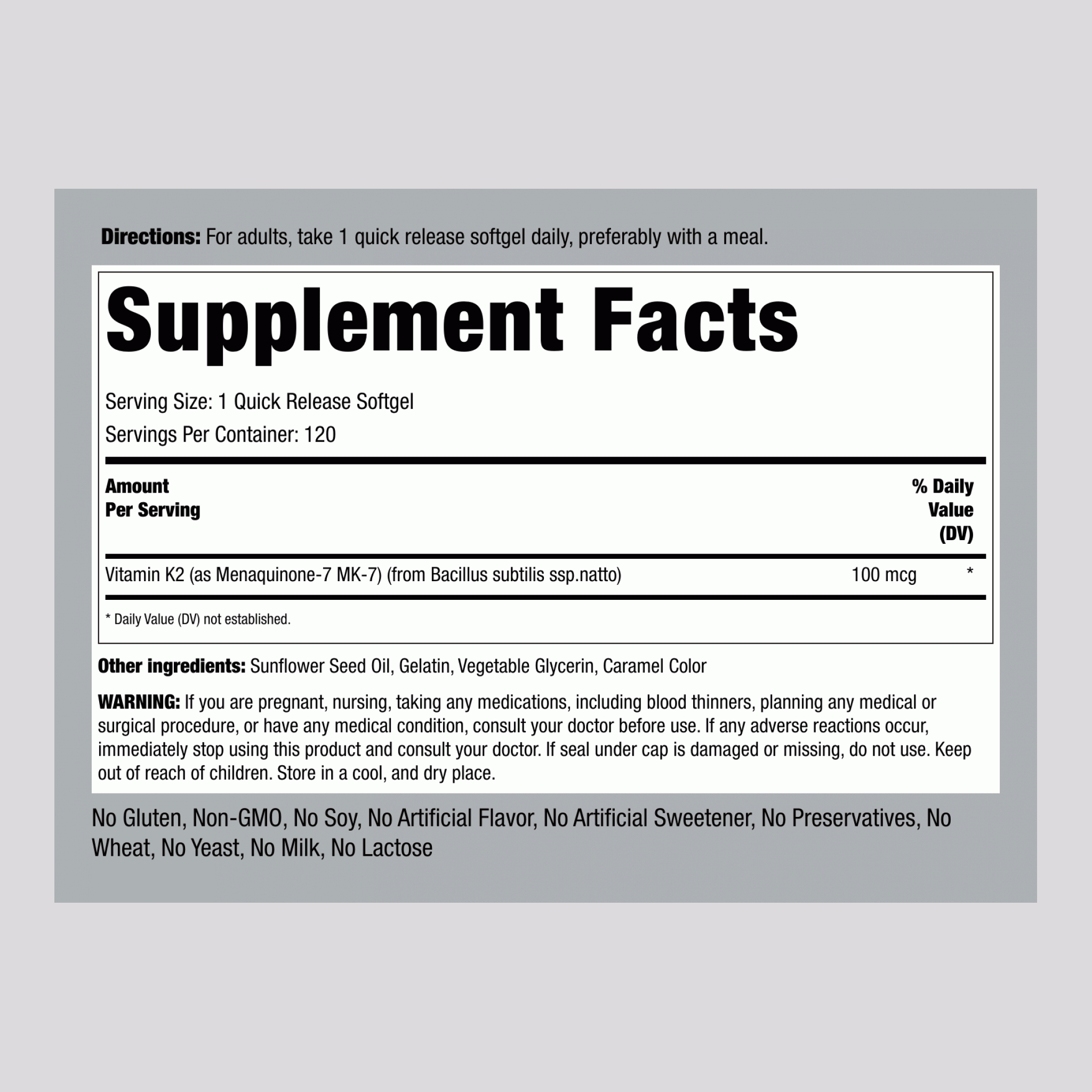 特級維生素 K-2膠囊  MK-7,  100 mcg 120 快速釋放軟膠囊 2 瓶子