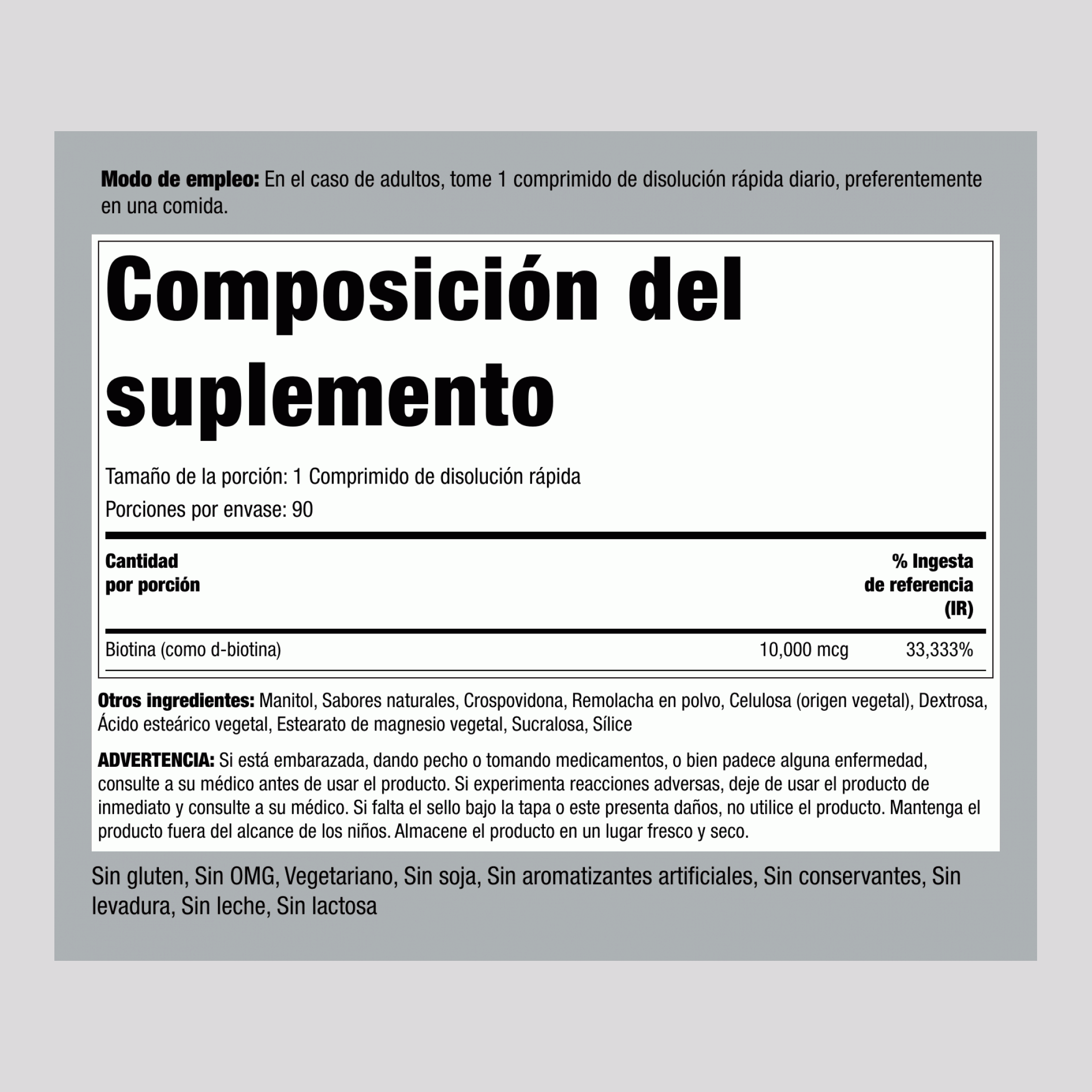 Biotina Max 10,000 mcg 90 Pastillas de rápida disolución     