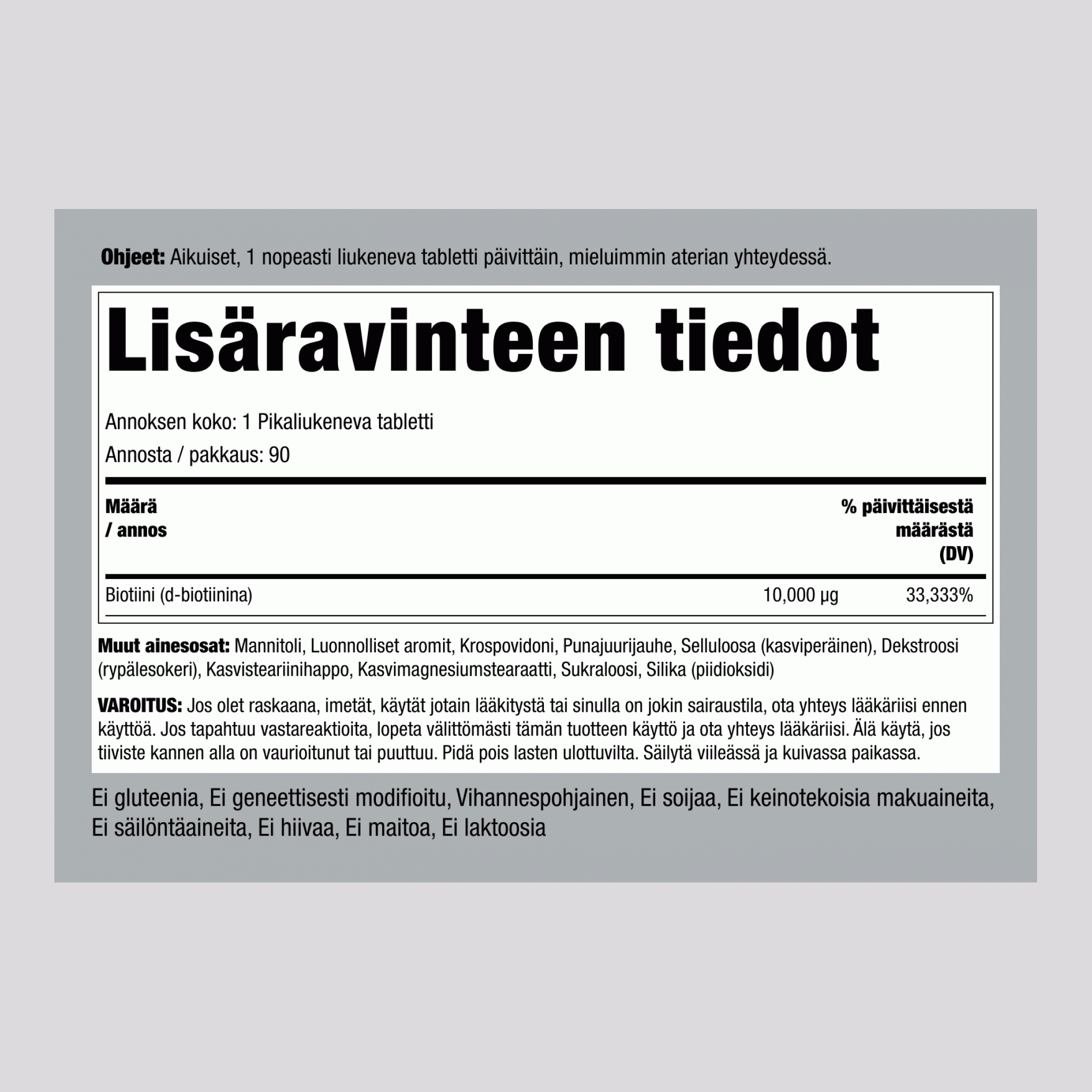 Max-biotiini  10,000 μg 90 Nopeasti liukenevat tabletit     