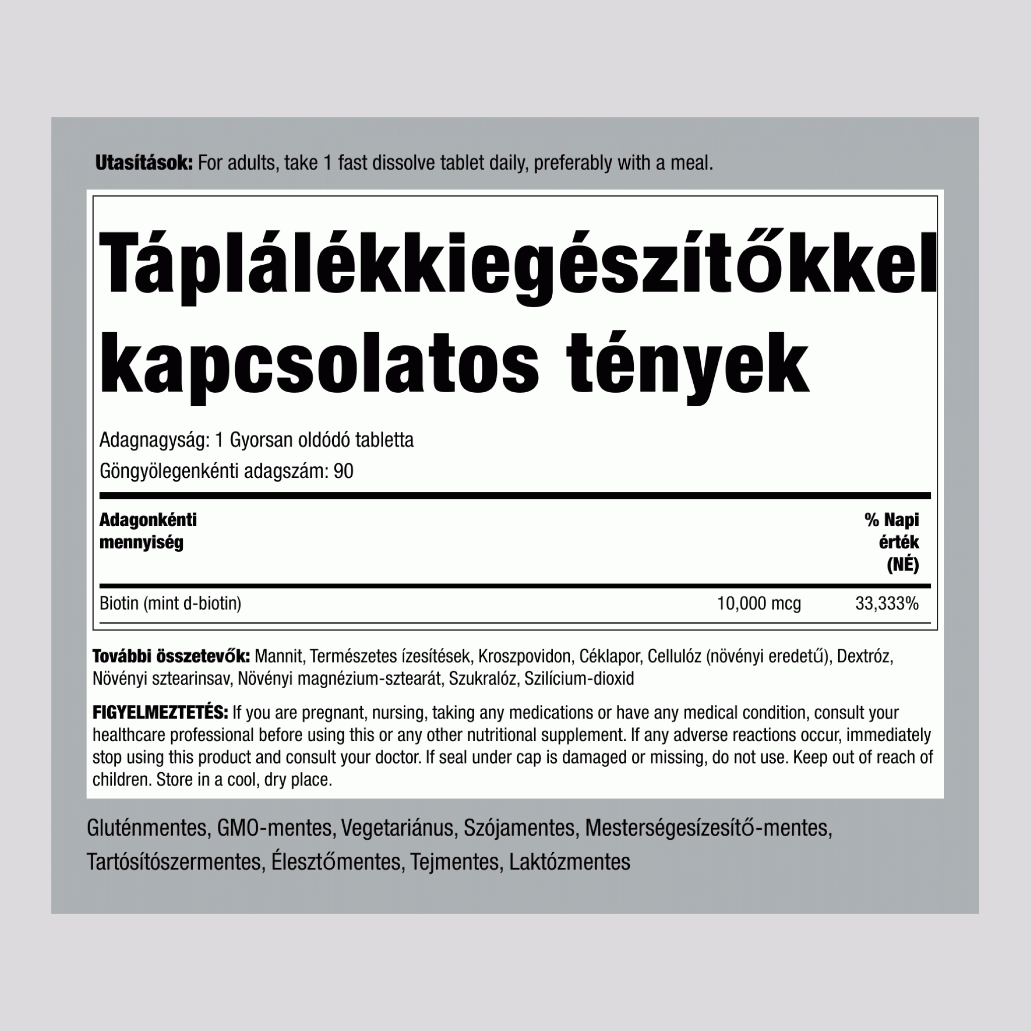 Max Biotin 10,000 mcg 90 Gyorsan oldódó tabletta     