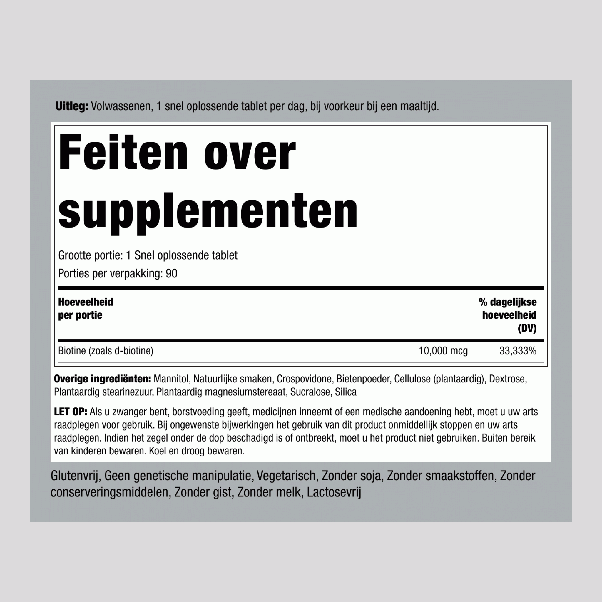 Max biotine  10,000 mcg 90 Snel oplossende tabletten     