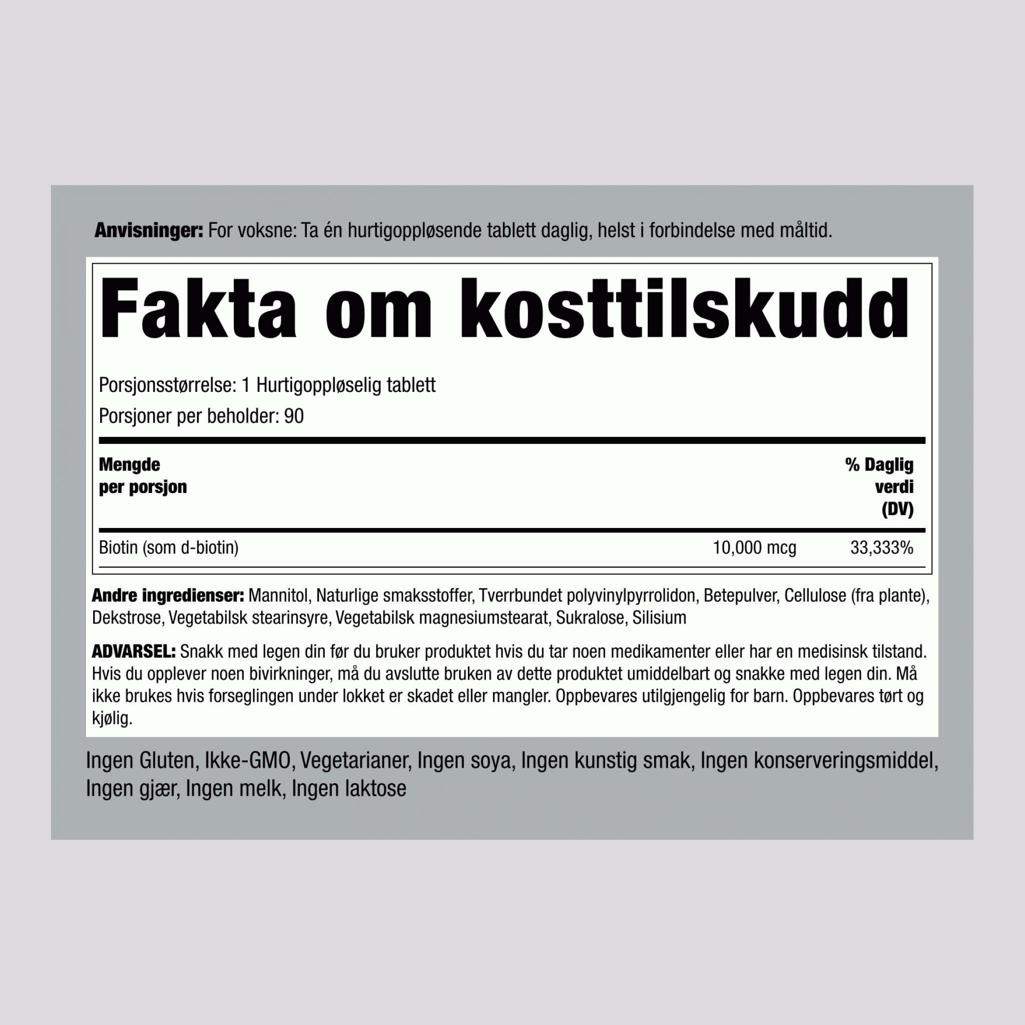 Max Biotin 10,000 mcg 90 Hurtigoppløselige tabletter     