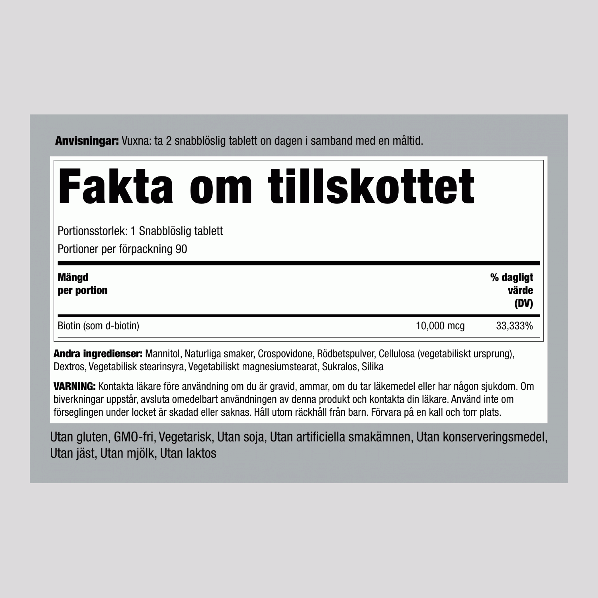 Max Biotin 10,000 mcg 90 Snabbupplösande tabletter     