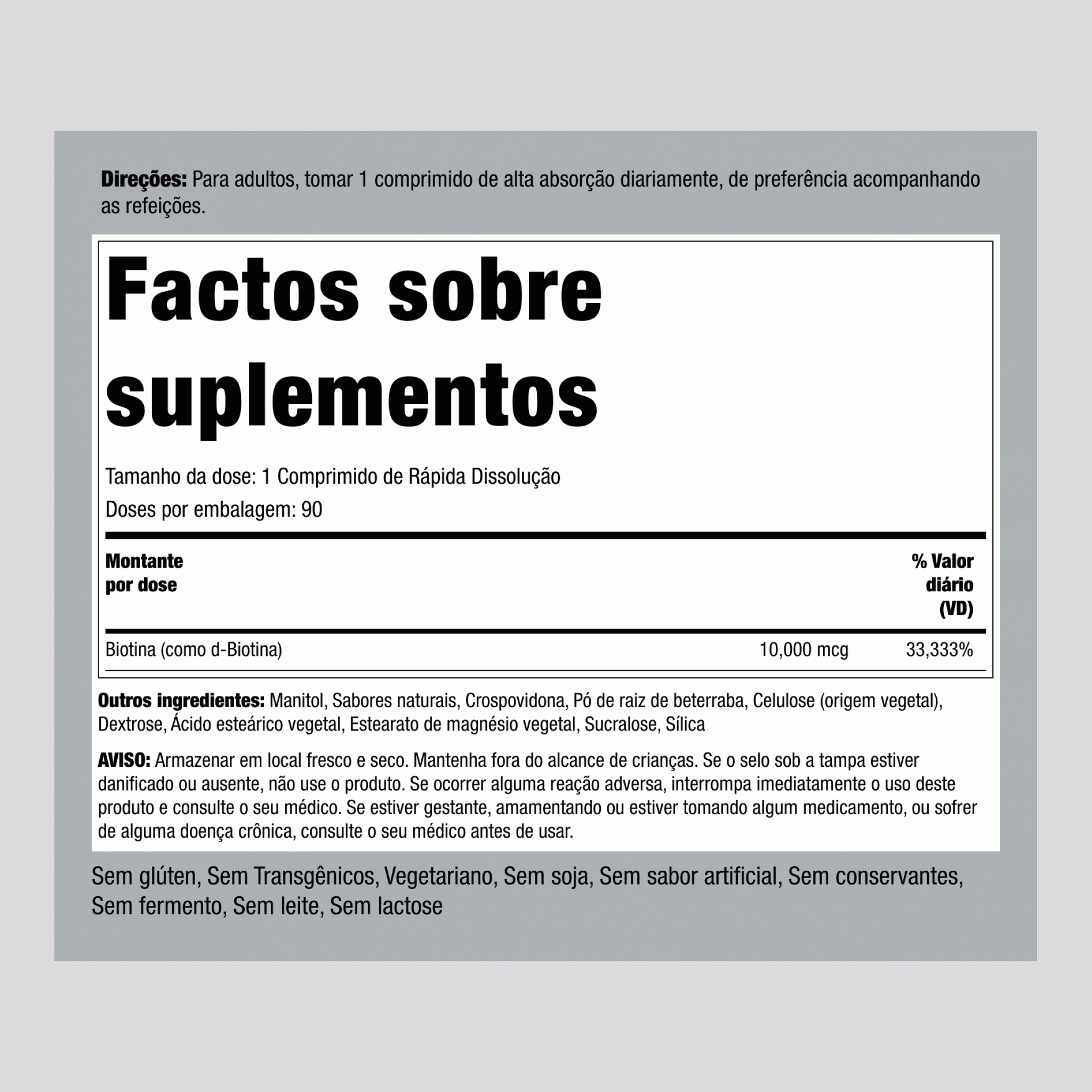 Biotina Max 10000 mcg 90 Comprimidos de dissolução rápida 2 Frascos   