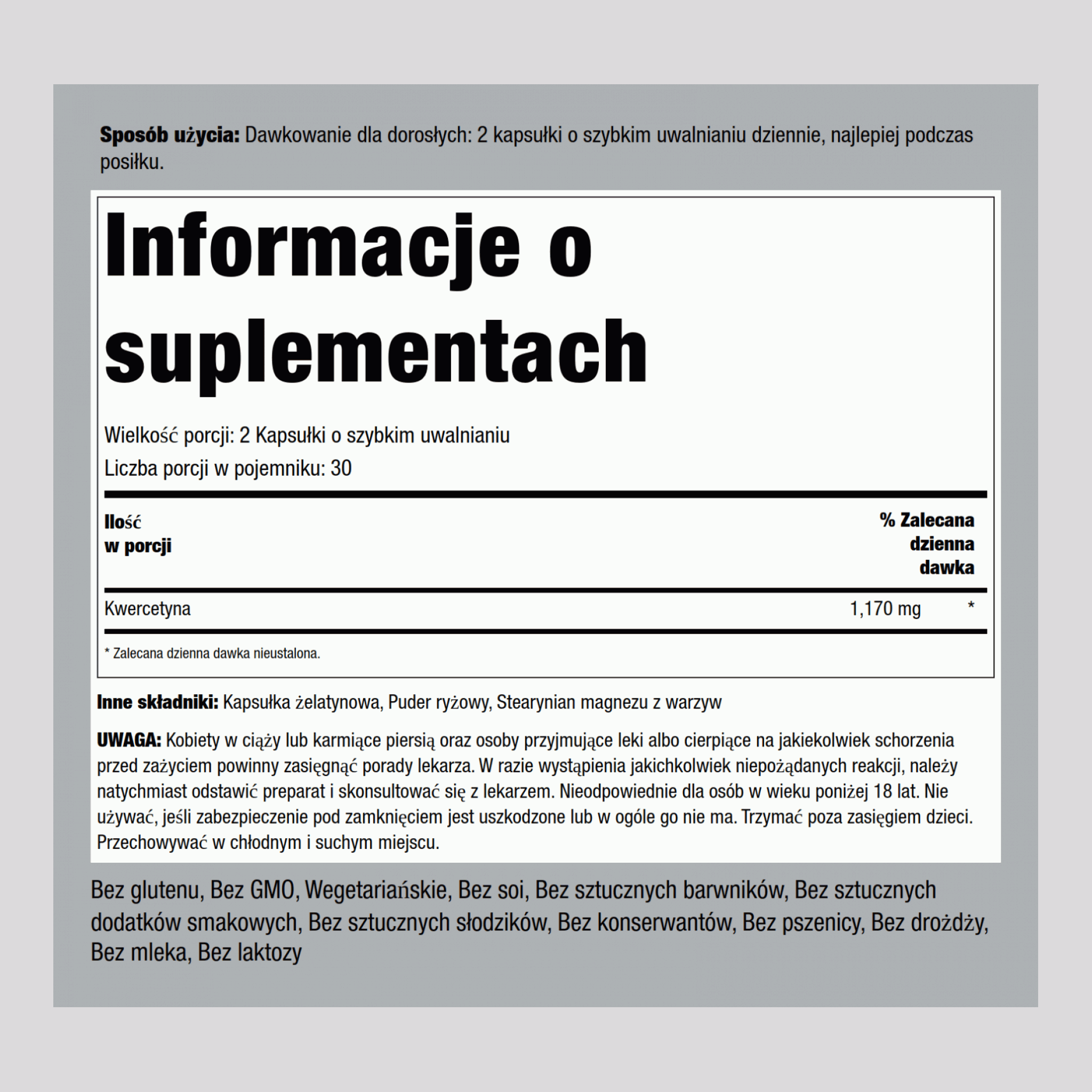 Ultra kwercetyna  1170 mg (na porcję) 60 Kapsułki o szybkim uwalnianiu     