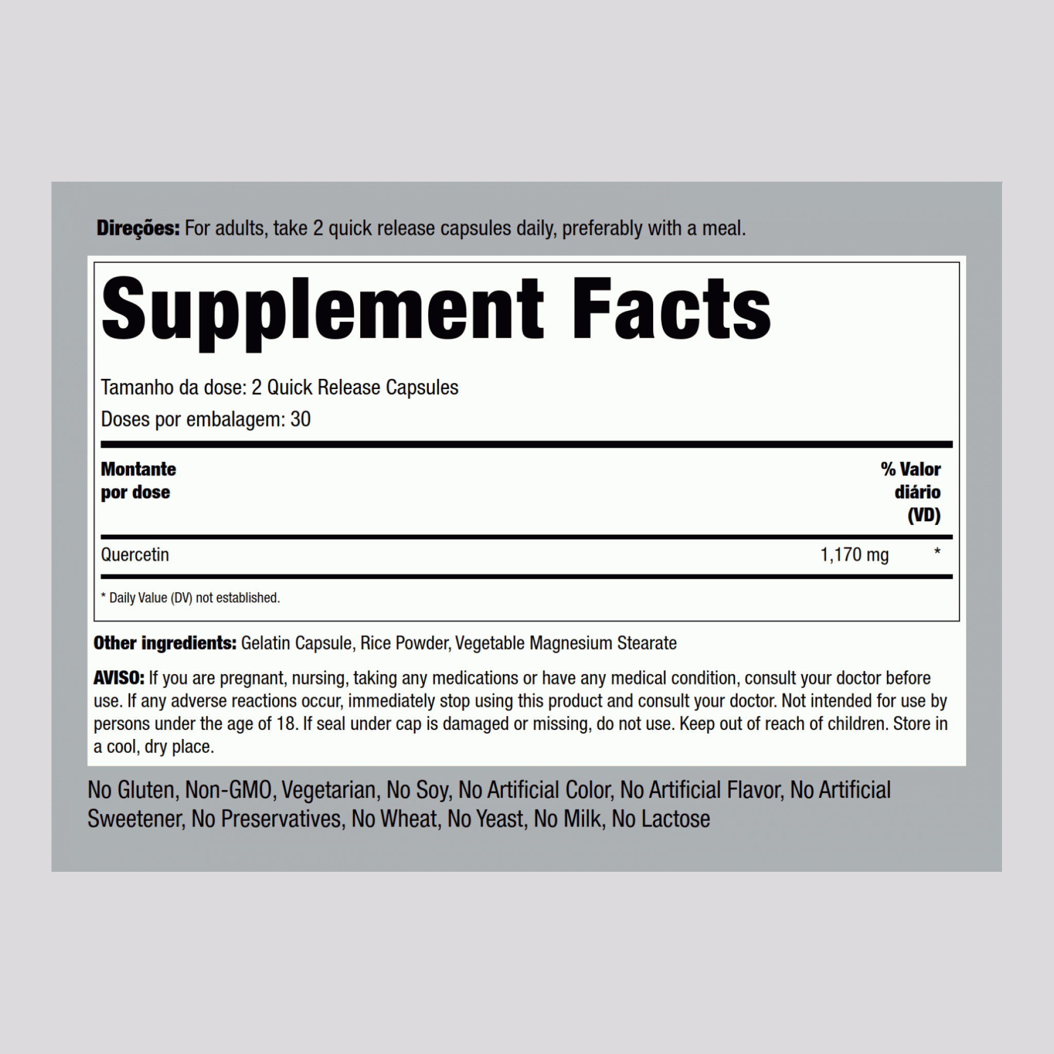 Quercetina Ultra  1170 mg (por dose) 60 Cápsulas de Rápida Absorção     