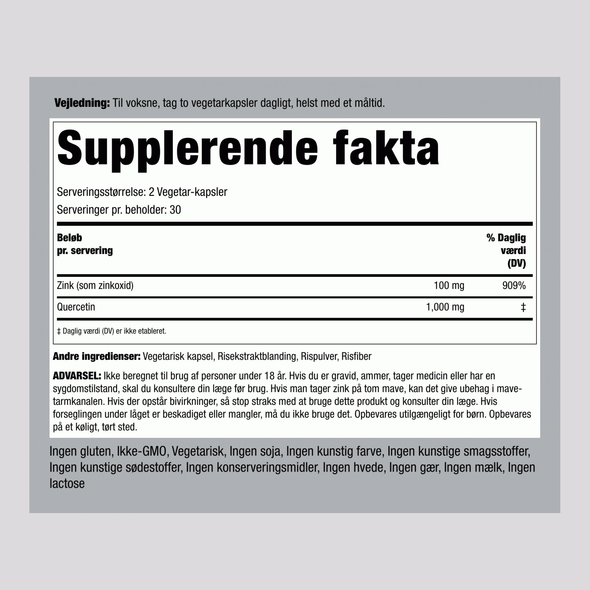 Ultra Quercetin plus Zink Komplex, 1100 mg (pr. portion), 60 Vegetariske Kapsler, 2 Flasker