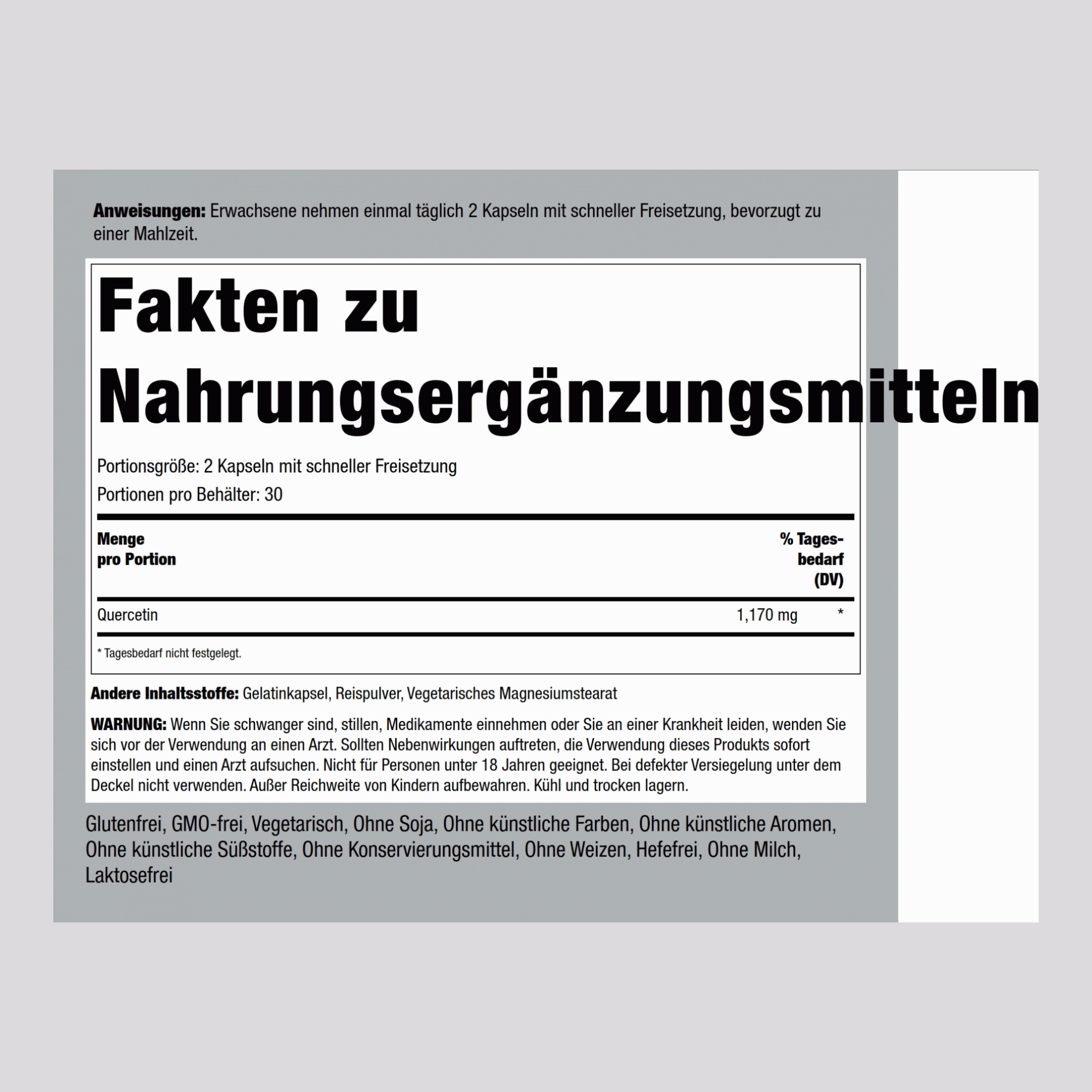 Ultra Quercétine,  1170 mg (par portion) 60 Gélules à libération rapide 2 Bouteilles