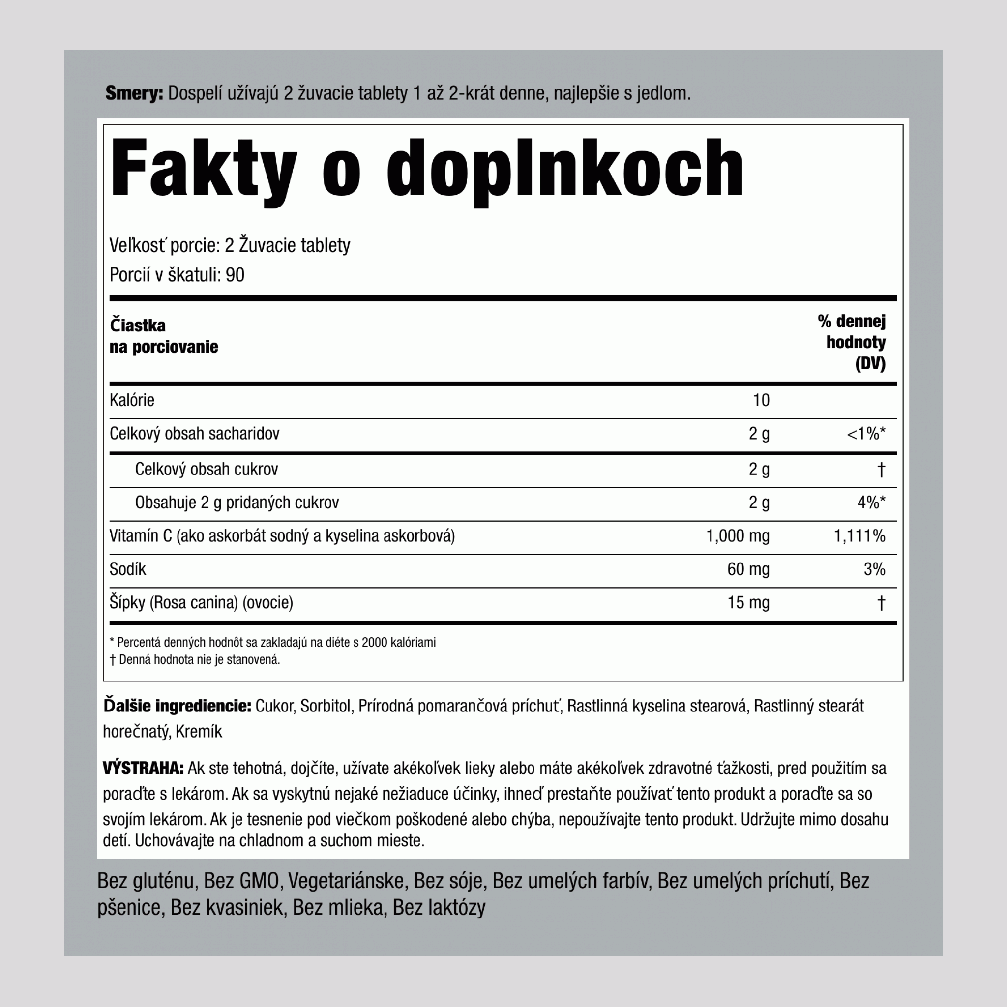 Žuvací vitamín C 500mg  1000 mg (v jednej dávke) 180 Žuvacie tablety     