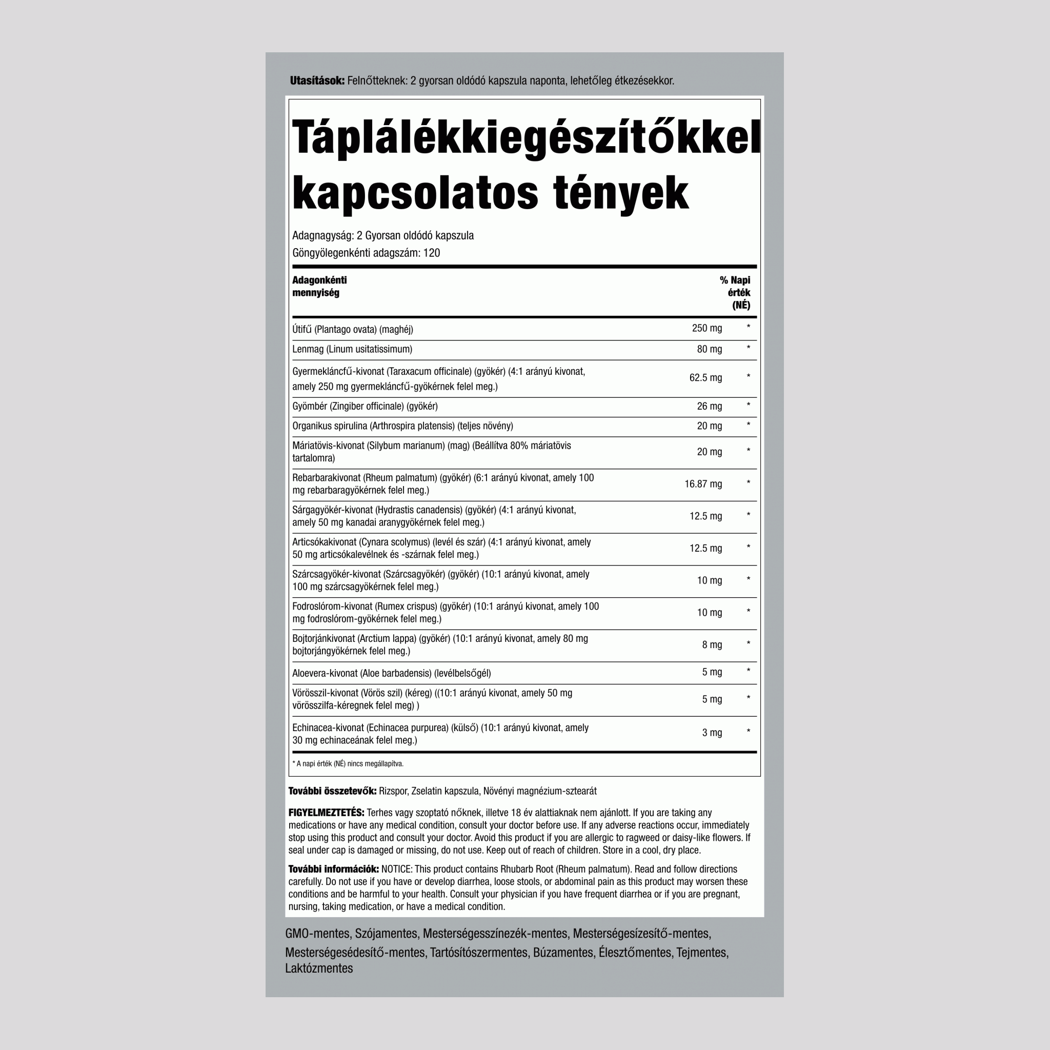 Tisztító/méregtelenítő összetétel 240 Gyorsan oldódó kapszula       