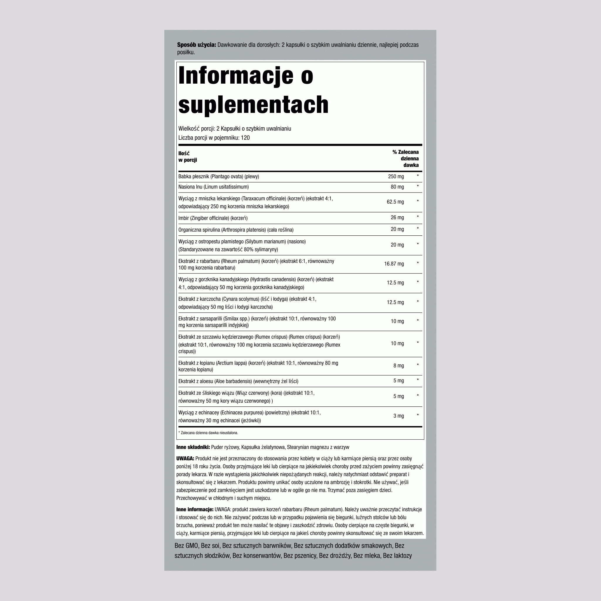 Kompleks detoksyfikacyjny, odchudzający i oczyszczający 240 Kapsułki o szybkim uwalnianiu       