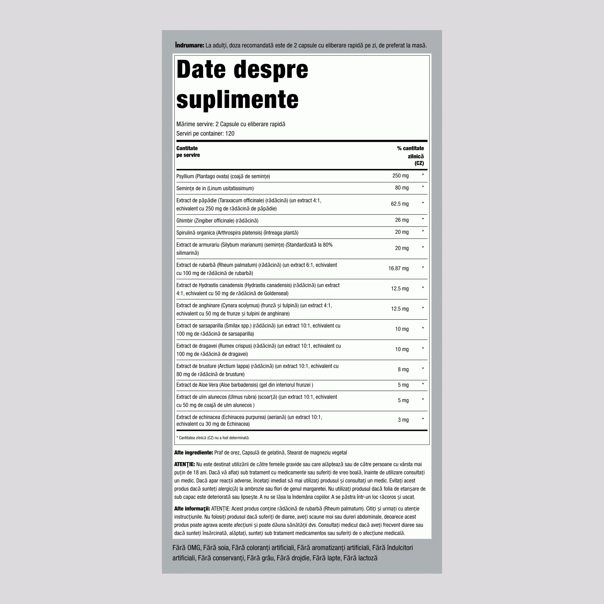 Detoxifiere uşoară Complex de curăţare 240 Capsule cu eliberare rapidă       