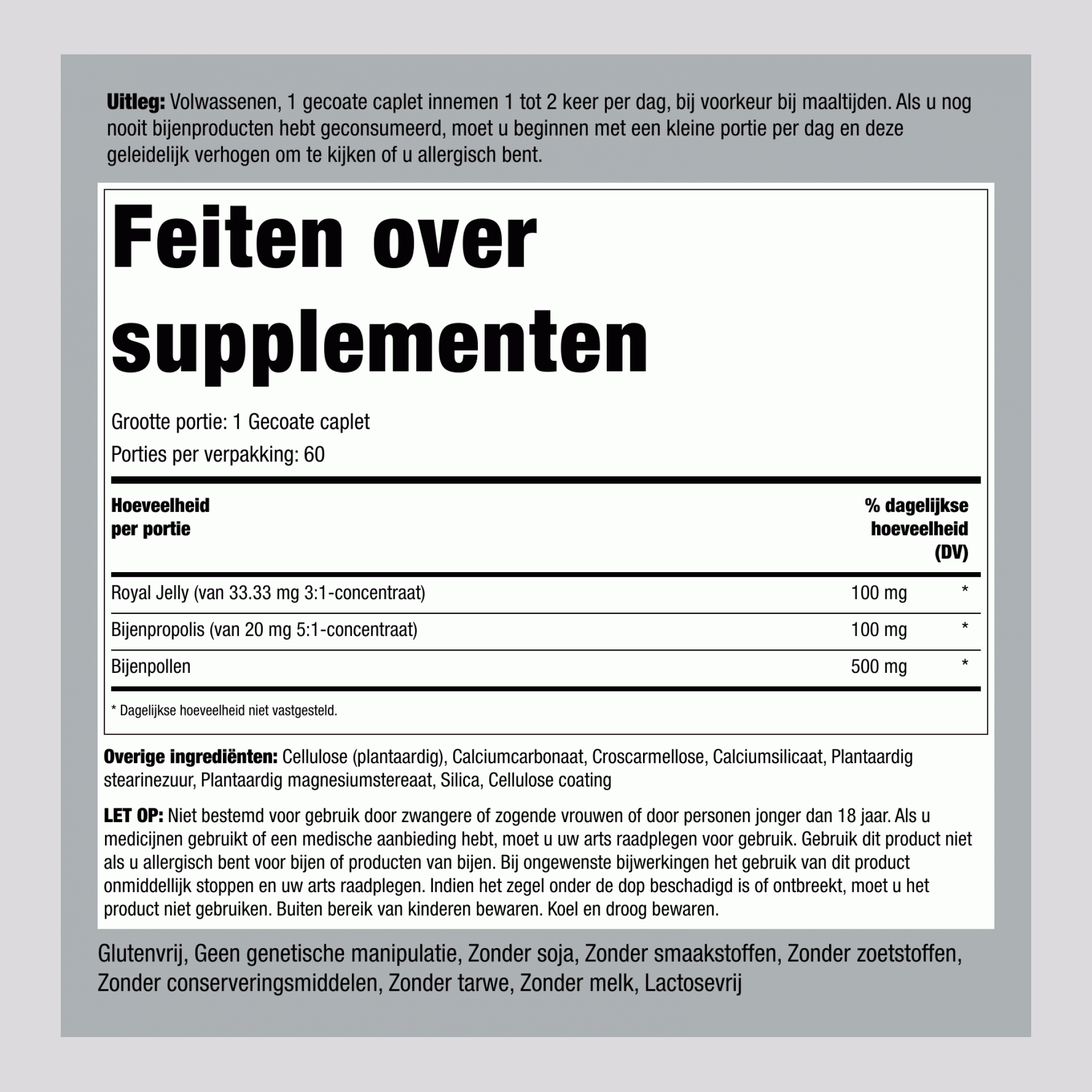 Royal jelly, propolis & stuifmeel 60 Gecoate capletten       