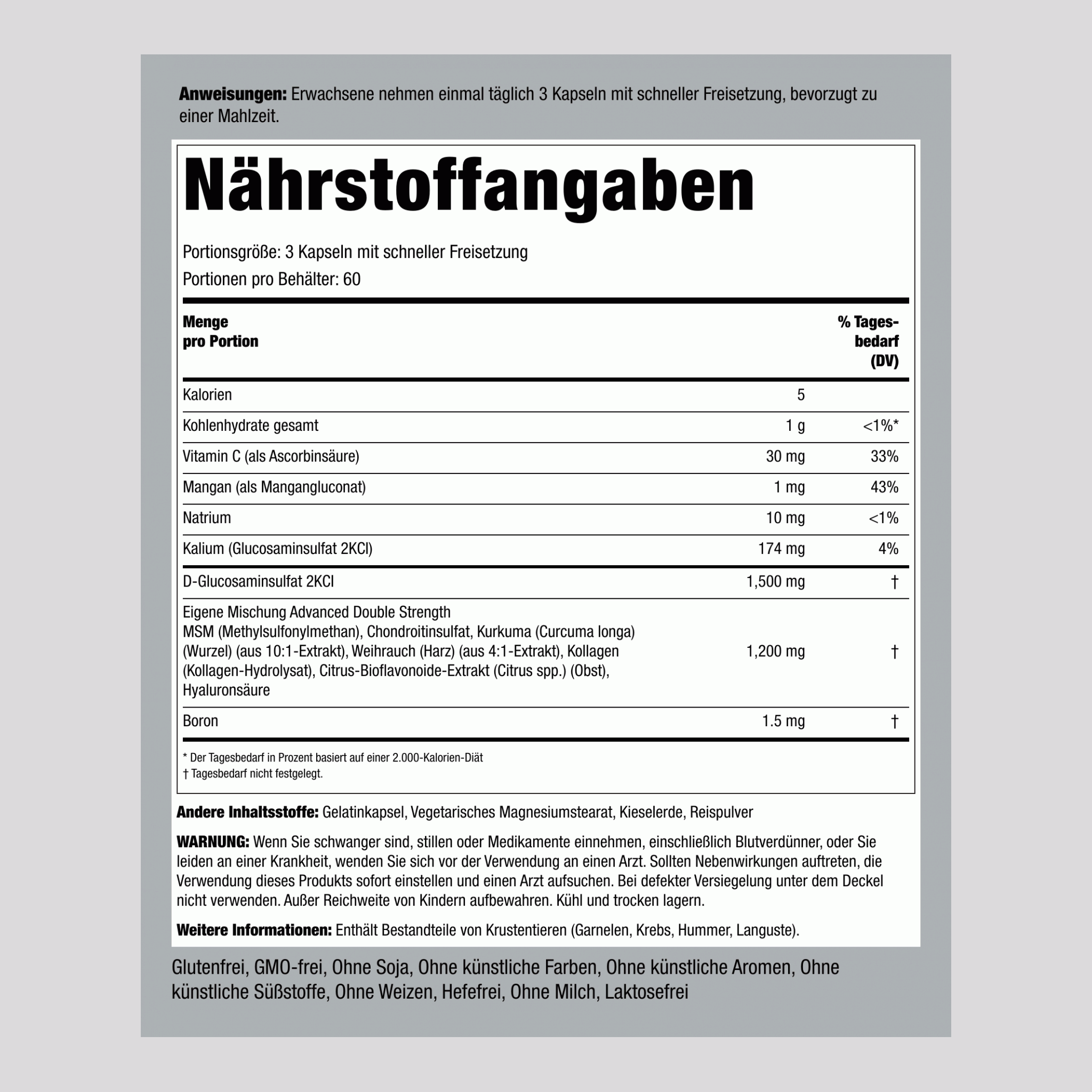 Modernstes Glucosamin-Chondroitin MSM Plus in doppelter Stärke Kurkuma 180 Kapseln mit schneller Freisetzung       