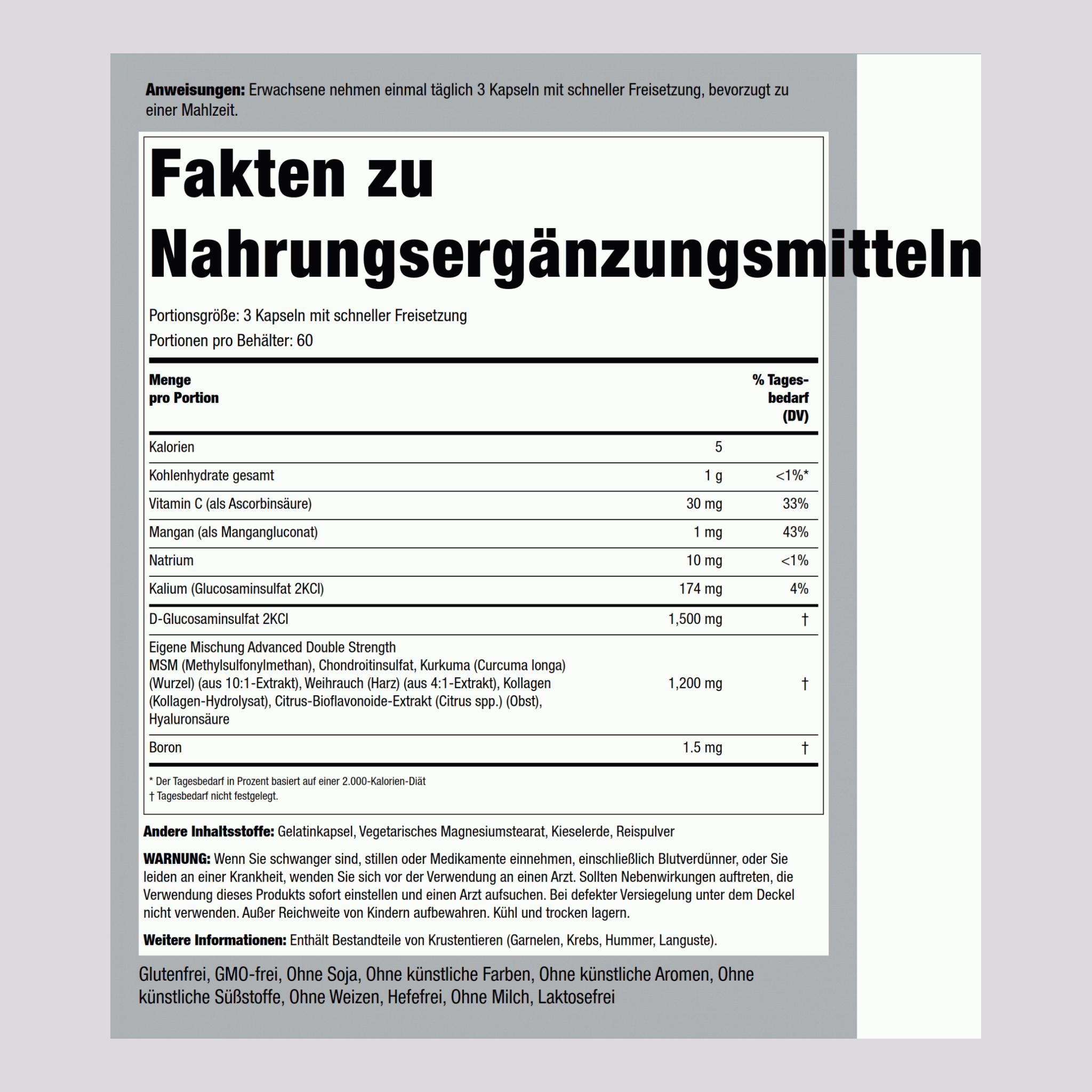 Modernstes Glucosamin-Chondroitin MSM Plus in doppelter Stärke Kurkuma 180 Kapseln mit schneller Freisetzung       