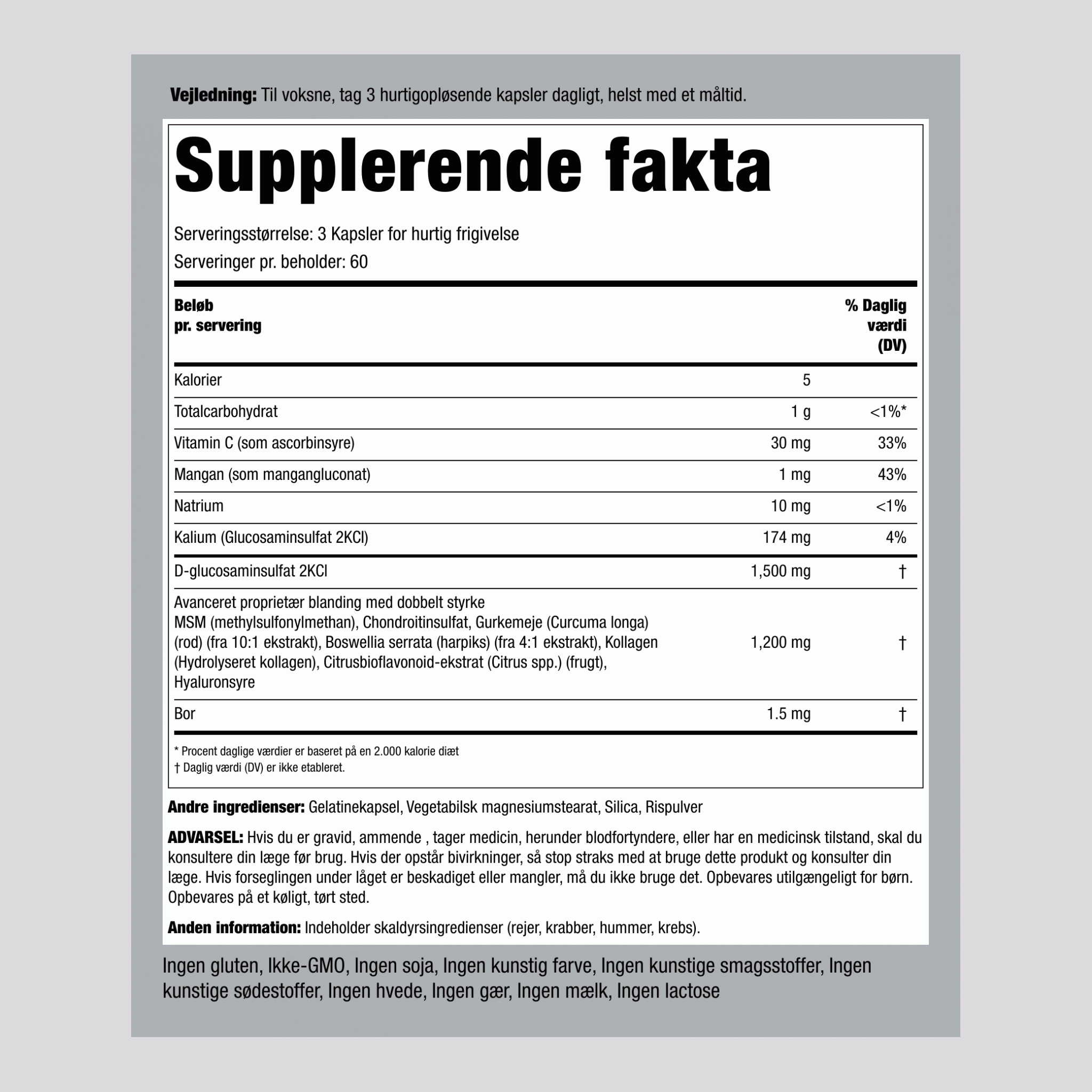 Avanceret Glucosamin Chondroitin MSM Plus med dobbelt styrke Gurkemeje,  180 Kapsler for hurtig frigivelse 2 Flasker