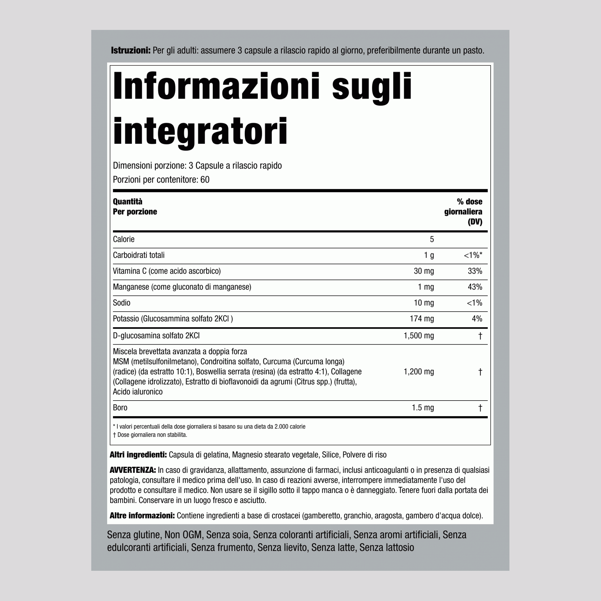 MSM Plus Condroitina glucosamina doppia azione formula avanzata Turmerico,  180 Capsule a rilascio rapido 2 Bottiglie