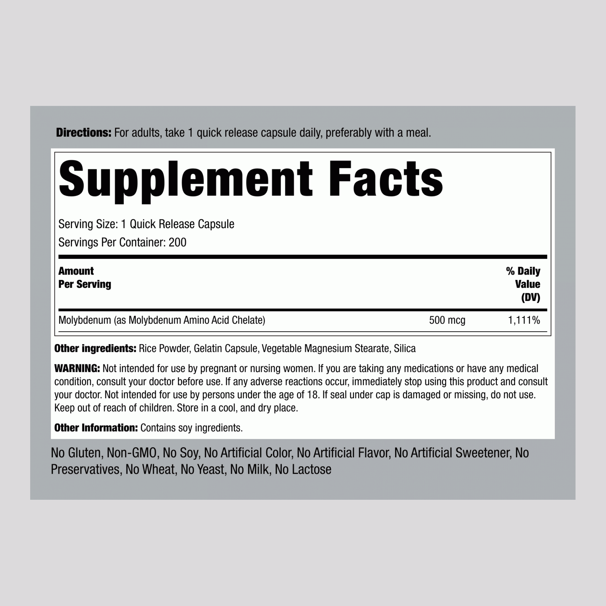 Molybdenum, 500 mcg, 200 Quick Release Capsules, 2  Bottles