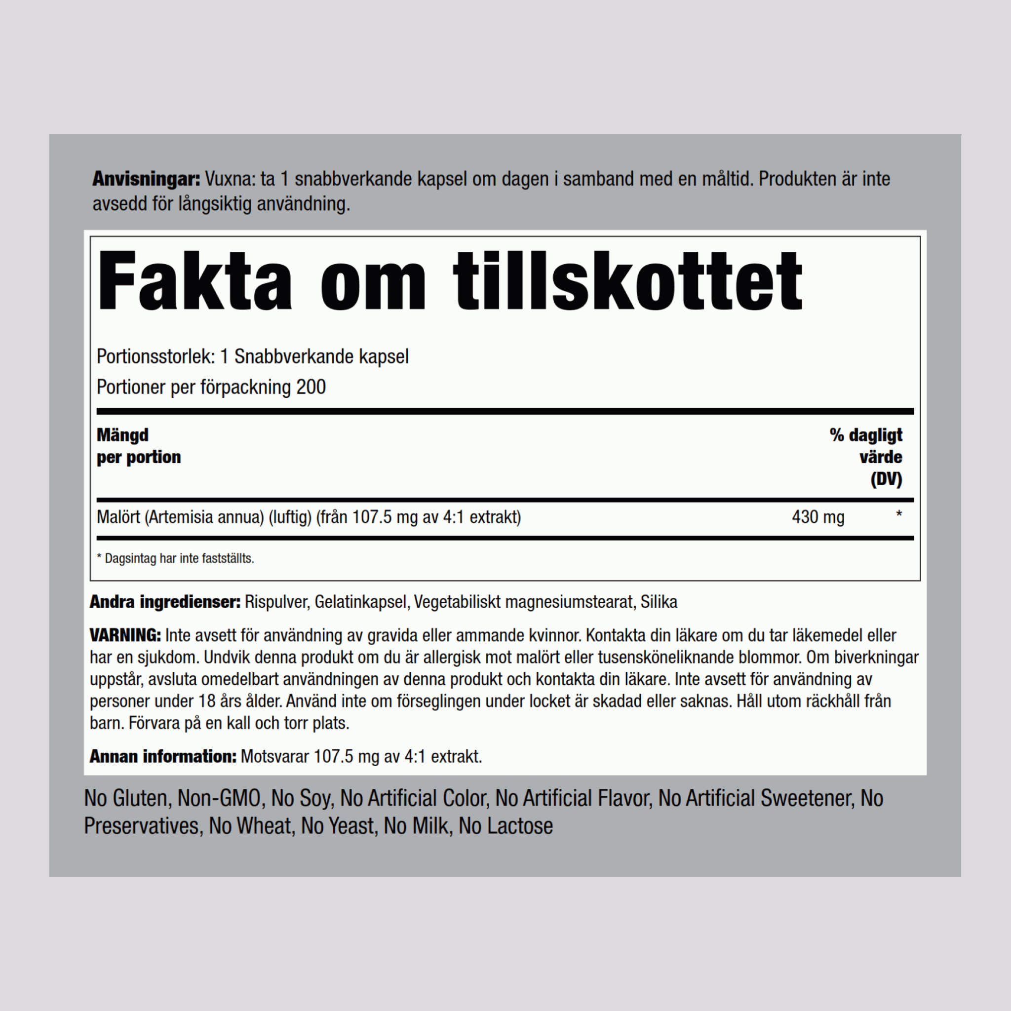 Äkta malört (Äkta malört) 430 mg 200 Snabbverkande kapslar  