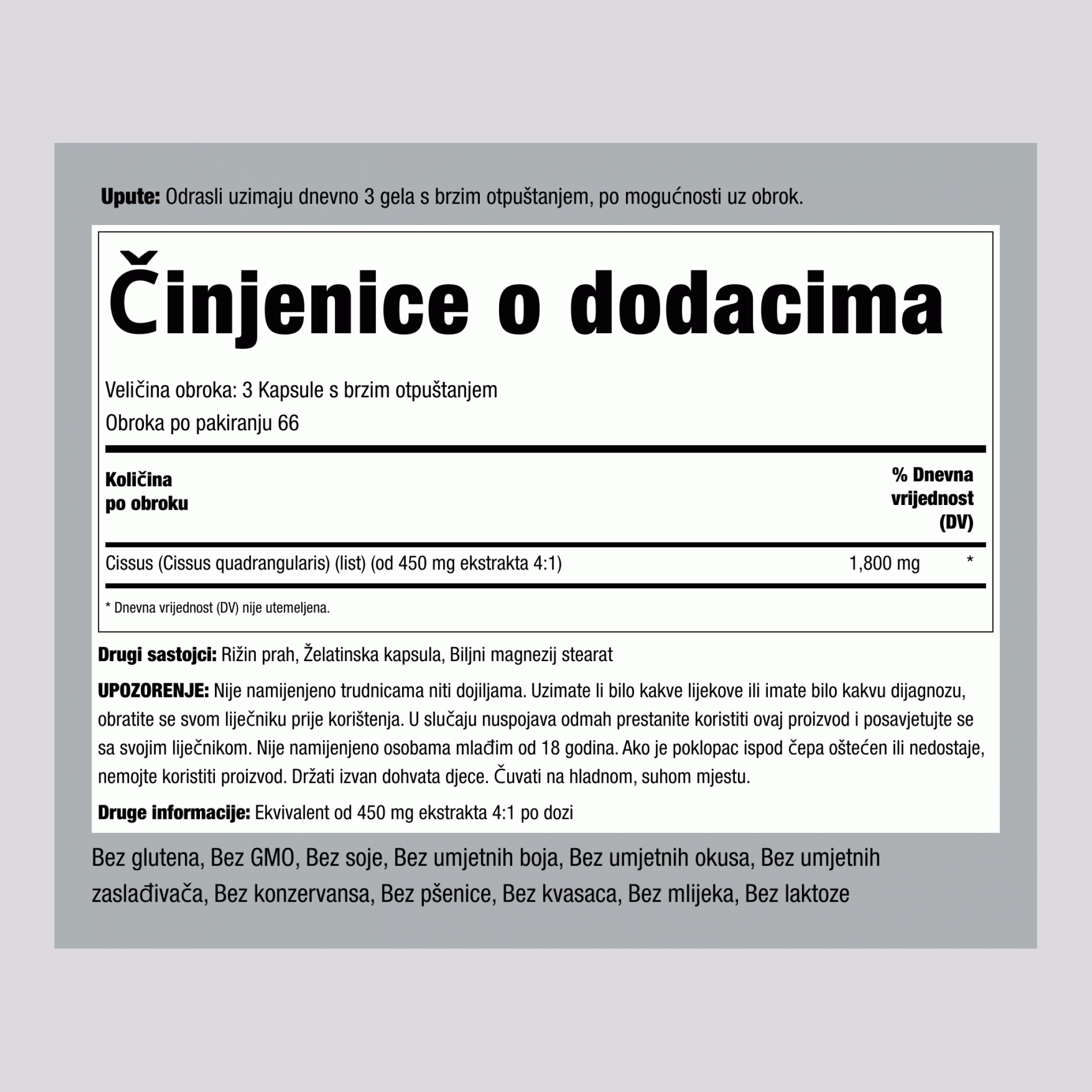 Cissus Quadrangularis 1800 mg (po obroku) 200 Kapsule s brzim otpuštanjem     