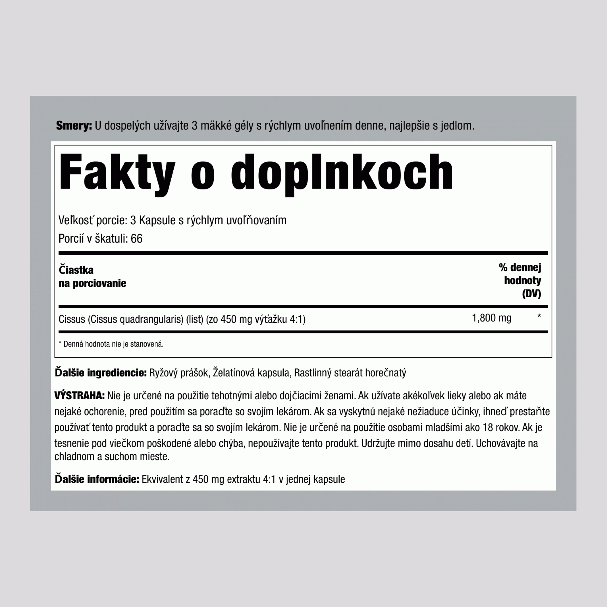 Cissus Quadrangularis,  1800 mg (v jednej dávke) 200 Kapsule s rýchlym uvoľňovaním 2 Fľaše