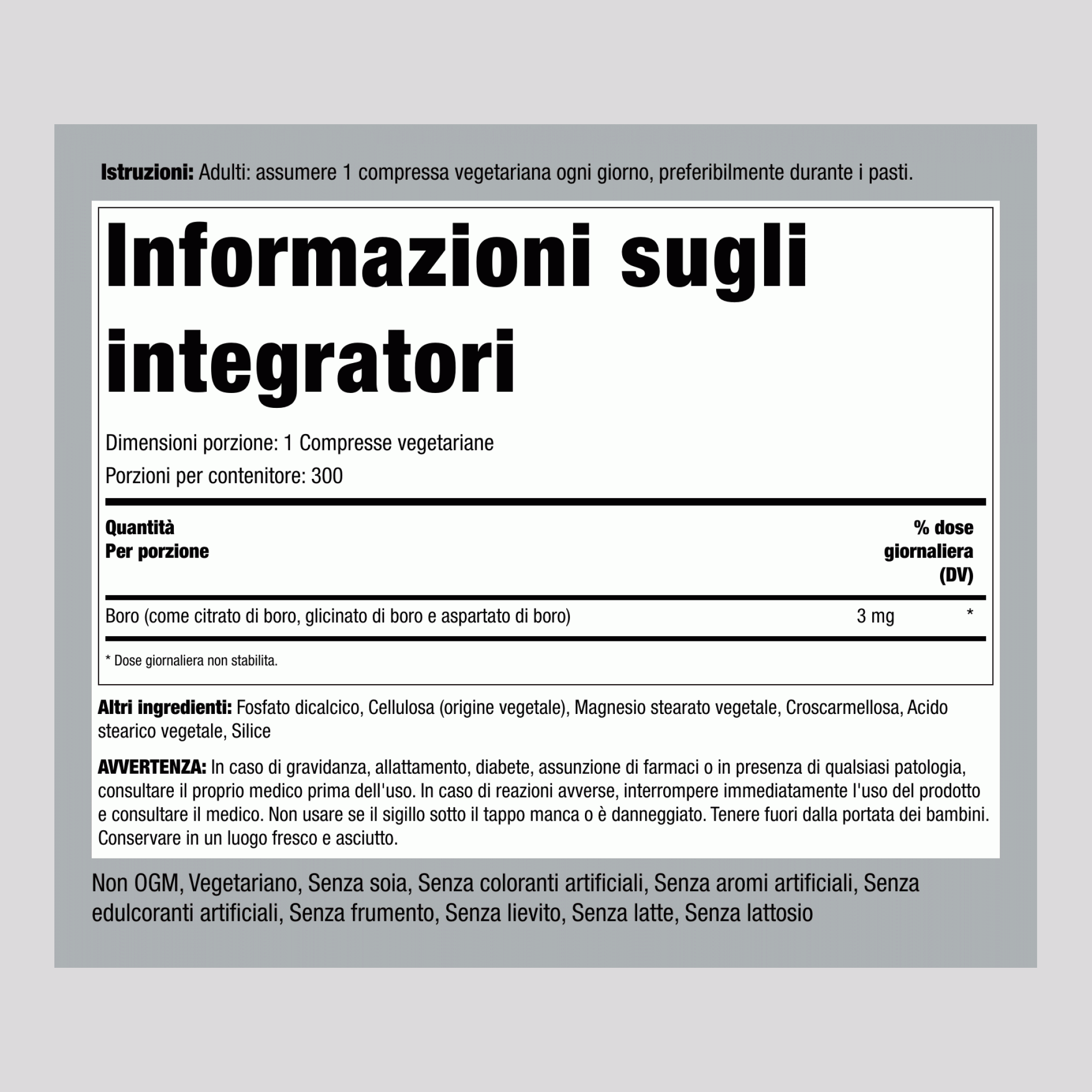Complesso di boro a tripla azione  3 mg 300 Compresse     
