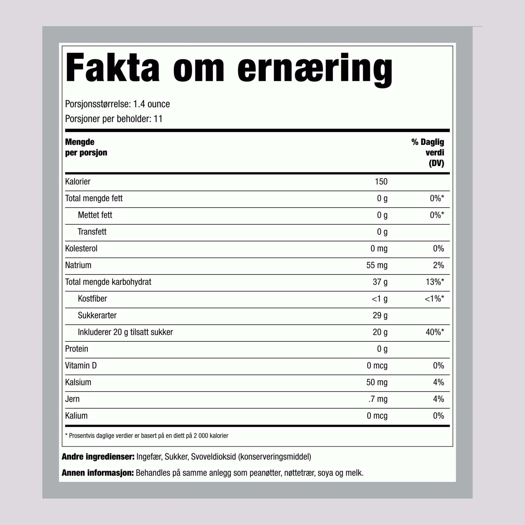 Krystallisert ingefær 1 pund 454 g Pose    