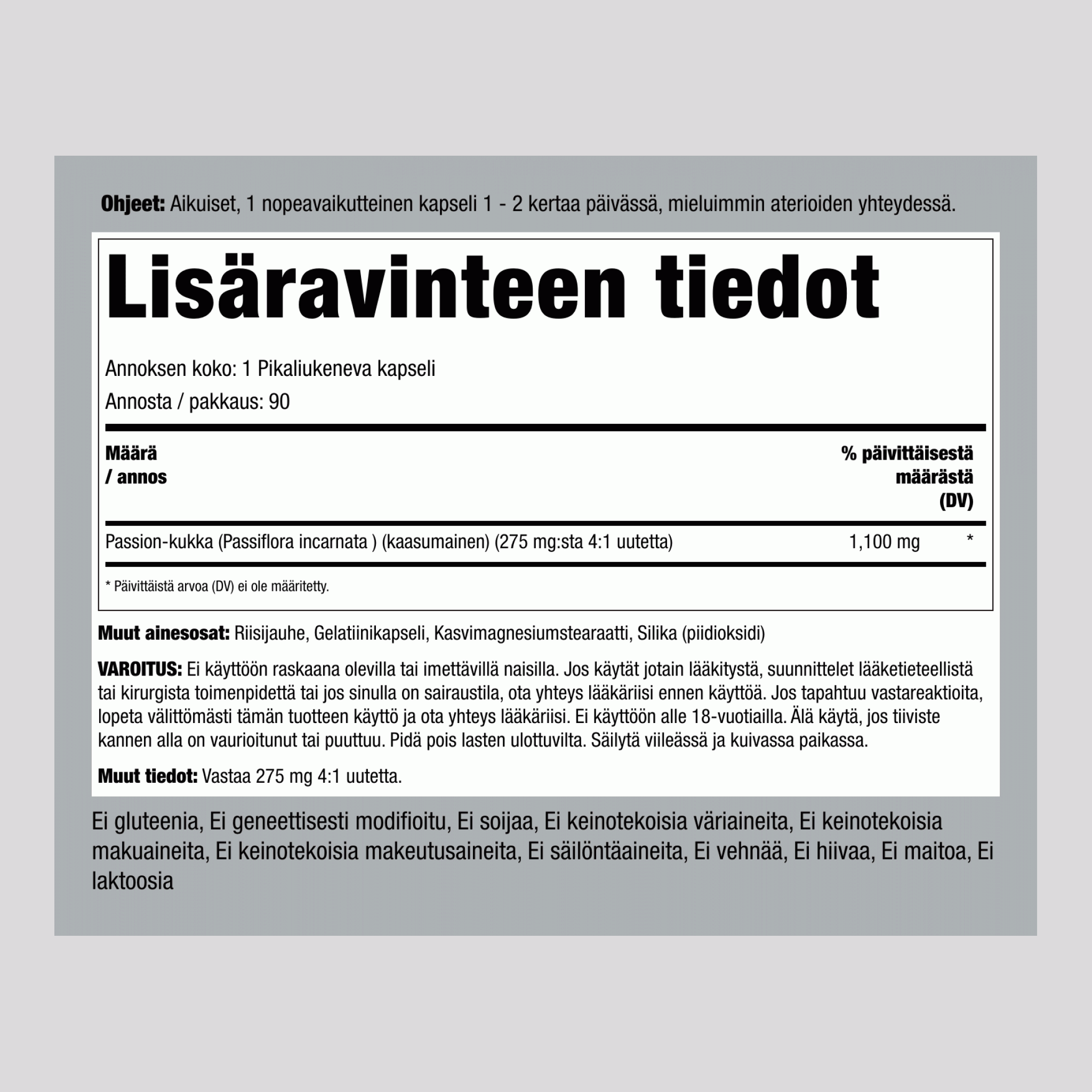 Kärsimyskukka 1100 mg 90 Pikaliukenevat kapselit     
