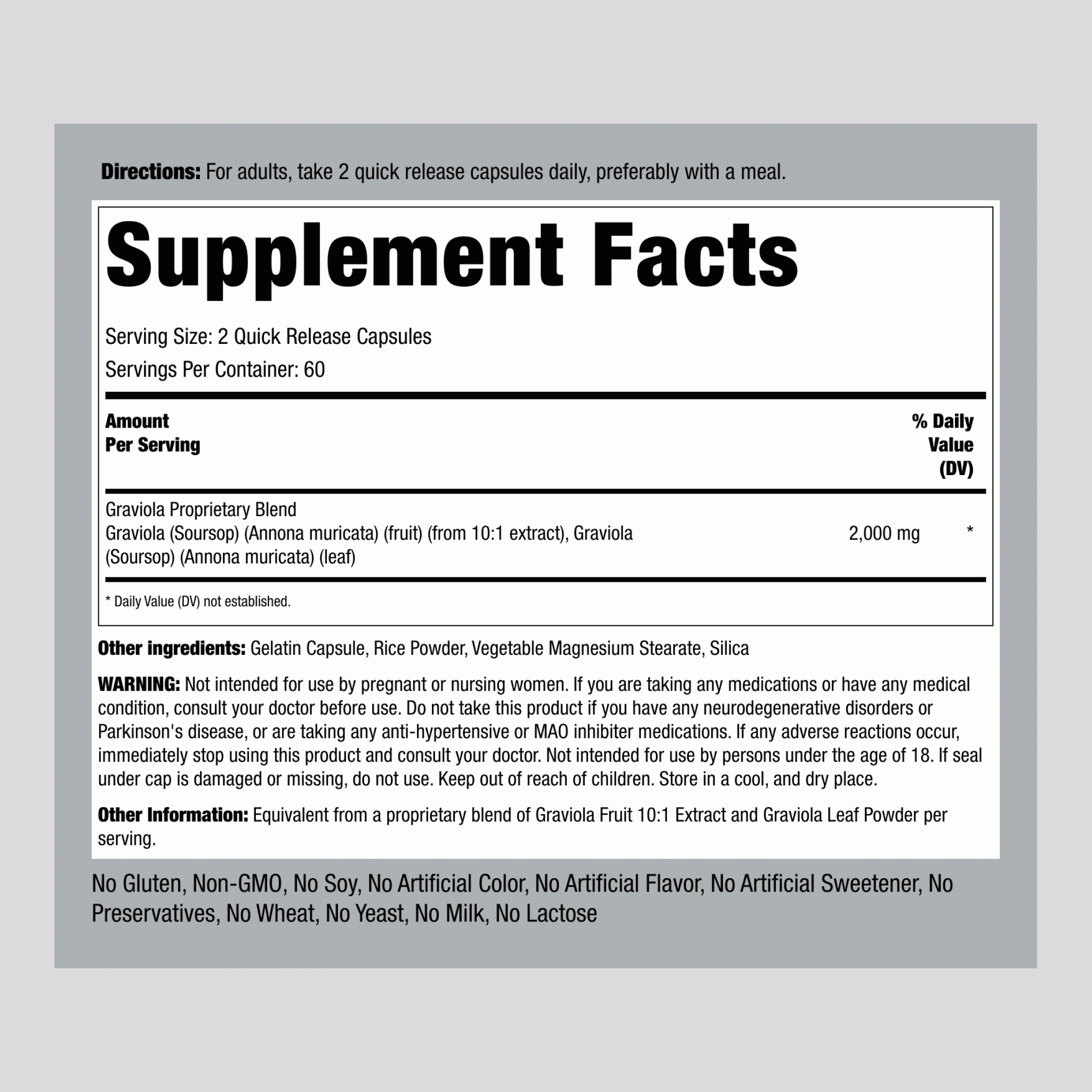 Graviola 番茄枝膠囊  2000 毫克 (每份) 120 快速釋放膠囊     