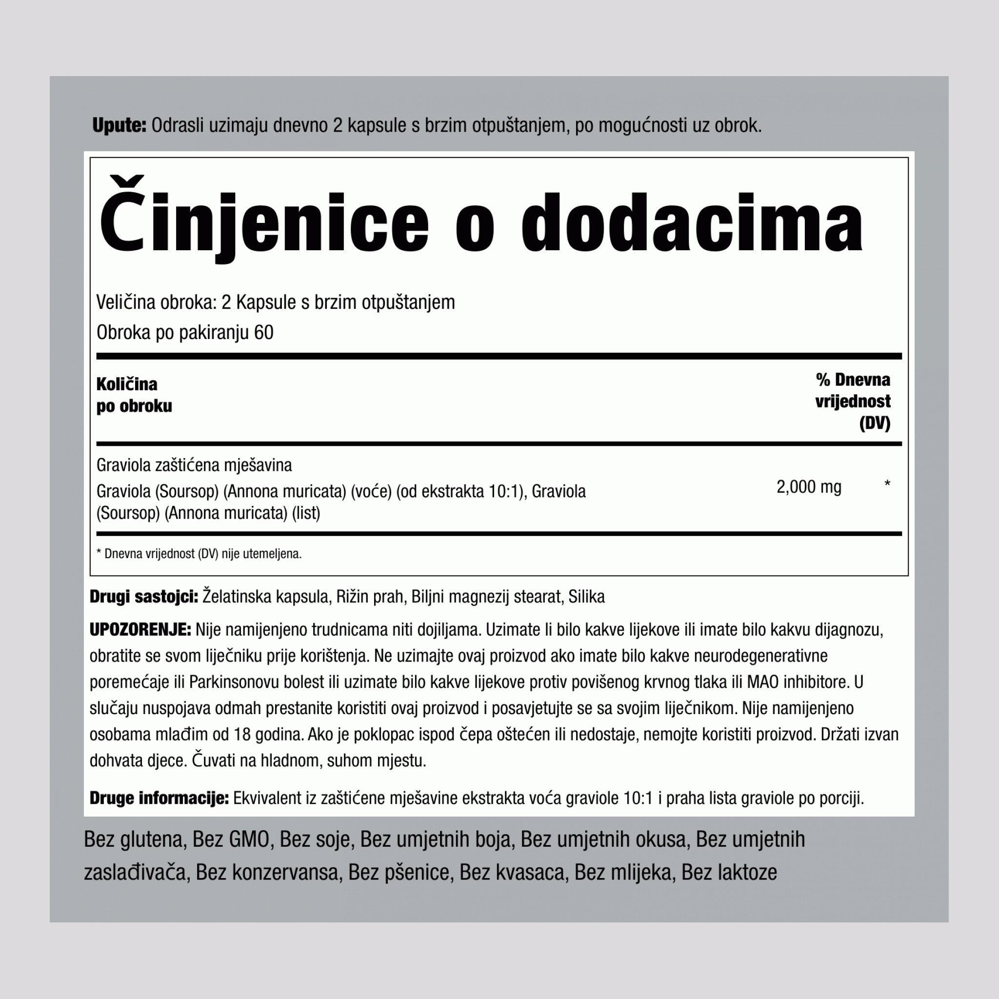 Graviola Soursop 2000 mg (po obroku) 120 Kapsule s brzim otpuštanjem 