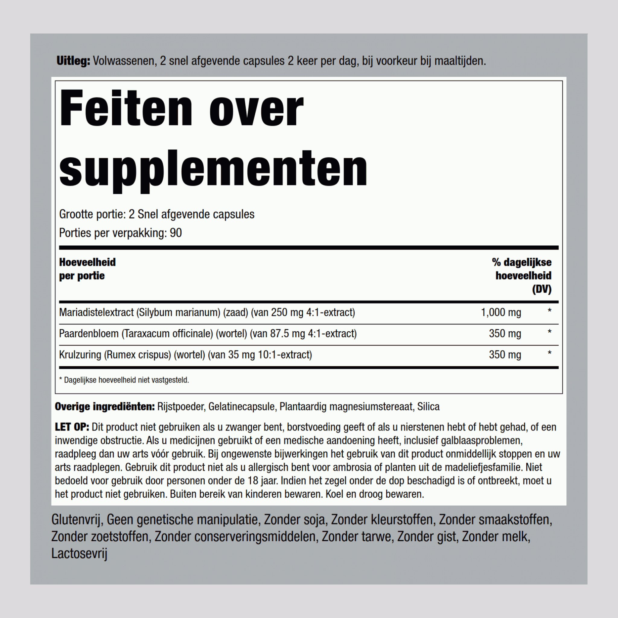 Mariadistel, paardebloem & krulzuring 180 Snel afgevende capsules       