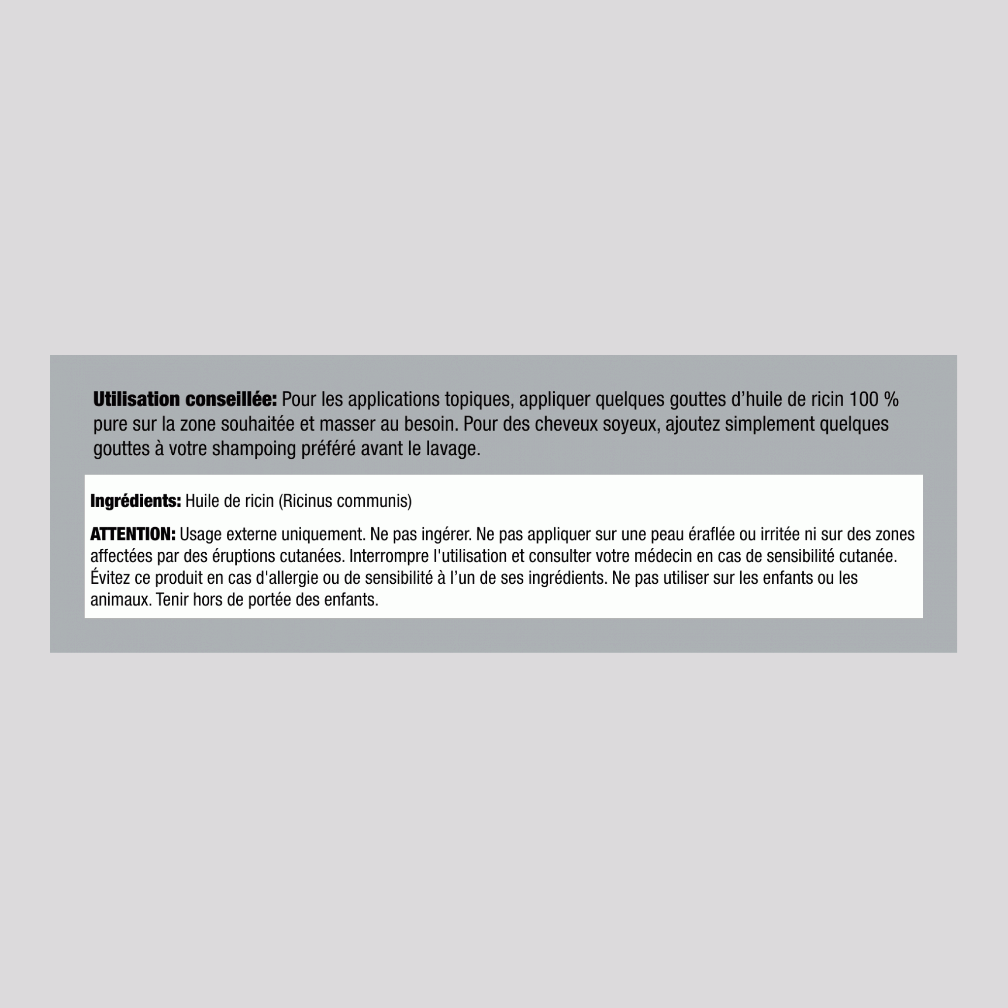 Huile de ricin (pressée à froid) sans hexane 16 onces liquides 473 mL Bouteille    