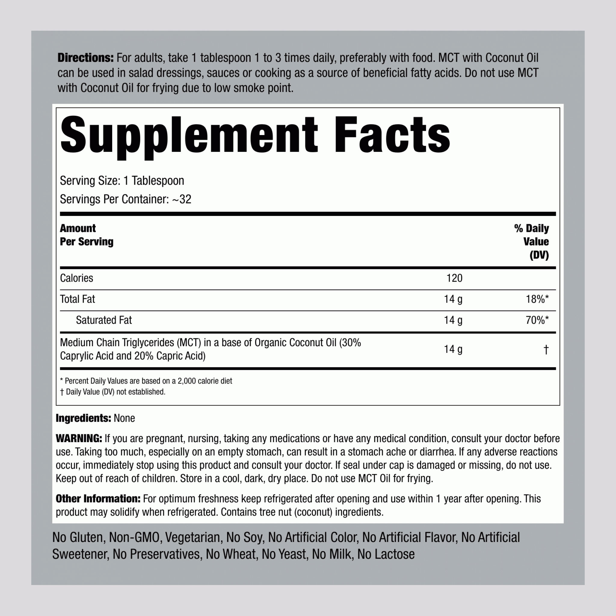 MCT Oil (Medium Chain Triglycerides) with Coconut Oil, 16 fl oz (473 mL) Bottle