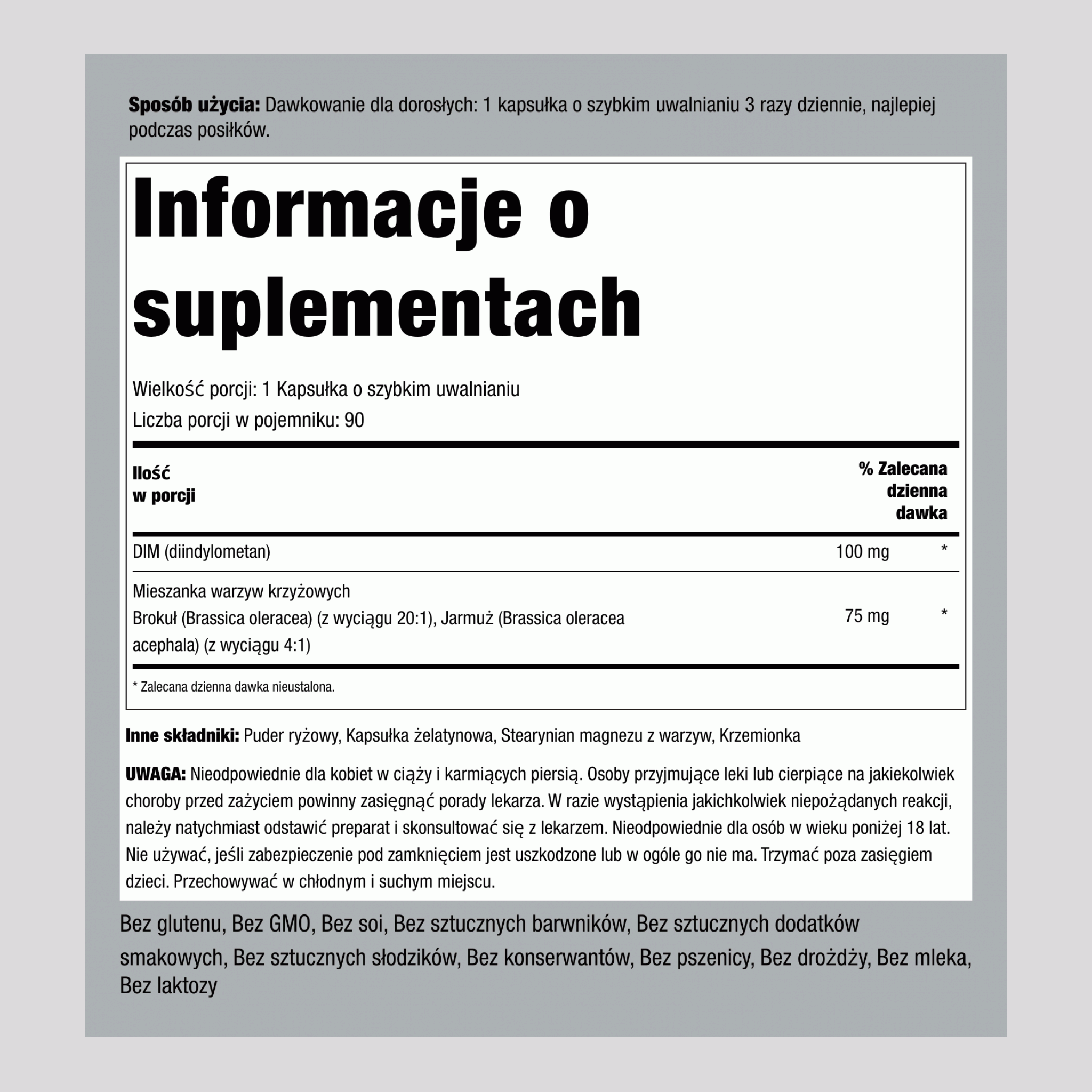 DIM kompleks diindolometanu 100 mg 90 Kapsułki o szybkim uwalnianiu     