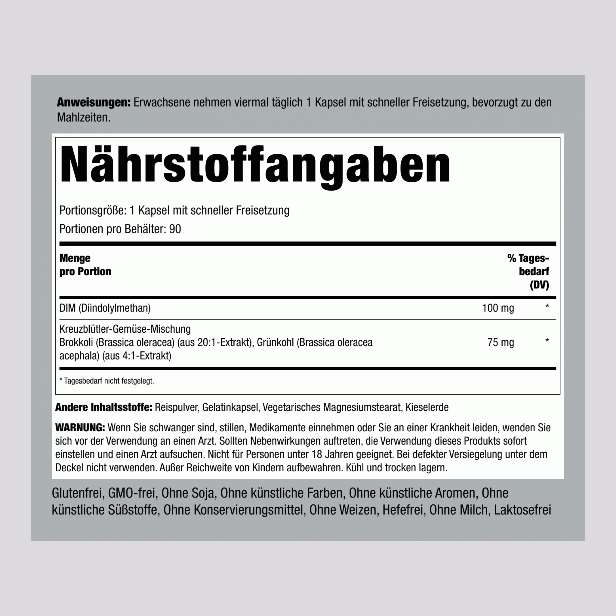 DIM Komplex Diindolylmethan,  100 mg 90 Kapseln mit schneller Freisetzung 2 Flaschen