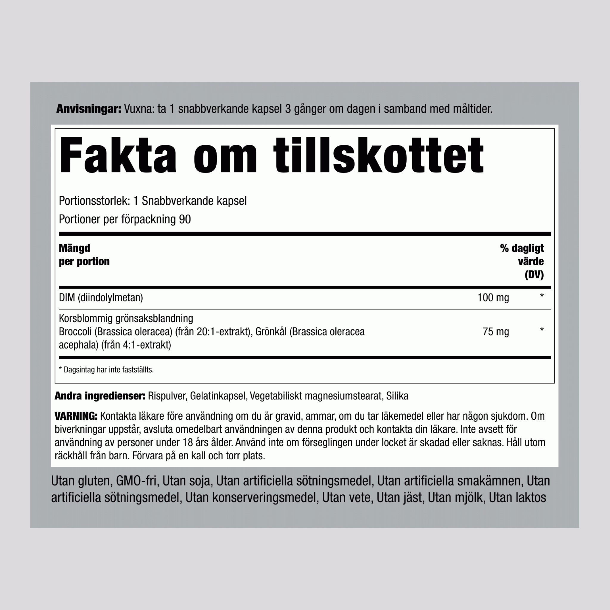 Kompleks diindolilmetana (DIM) ,  100 mg 90 Kapsule s hitrim sproščanjem 2 Steklenice