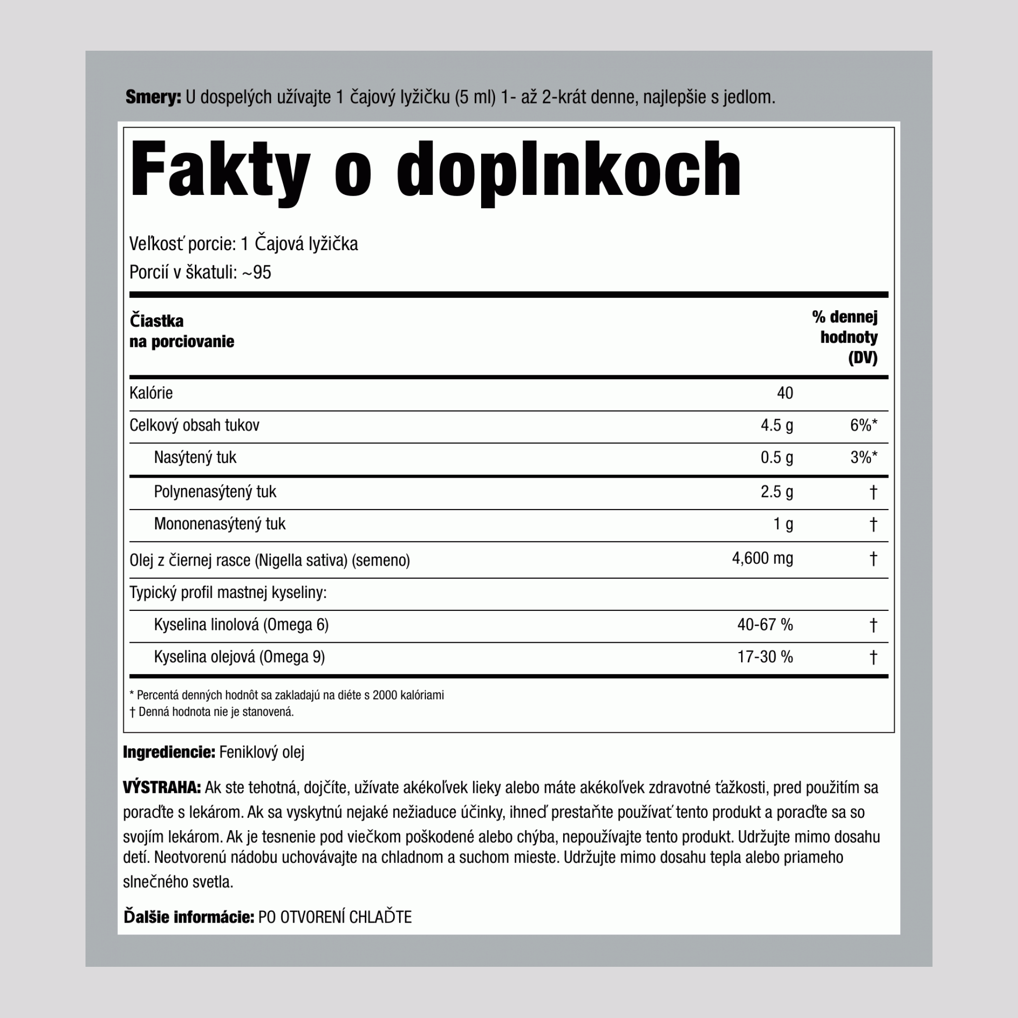 Feniklový olej (semená rasce) – lisovaný za studena 16 fl oz 473 ml Fľaša    